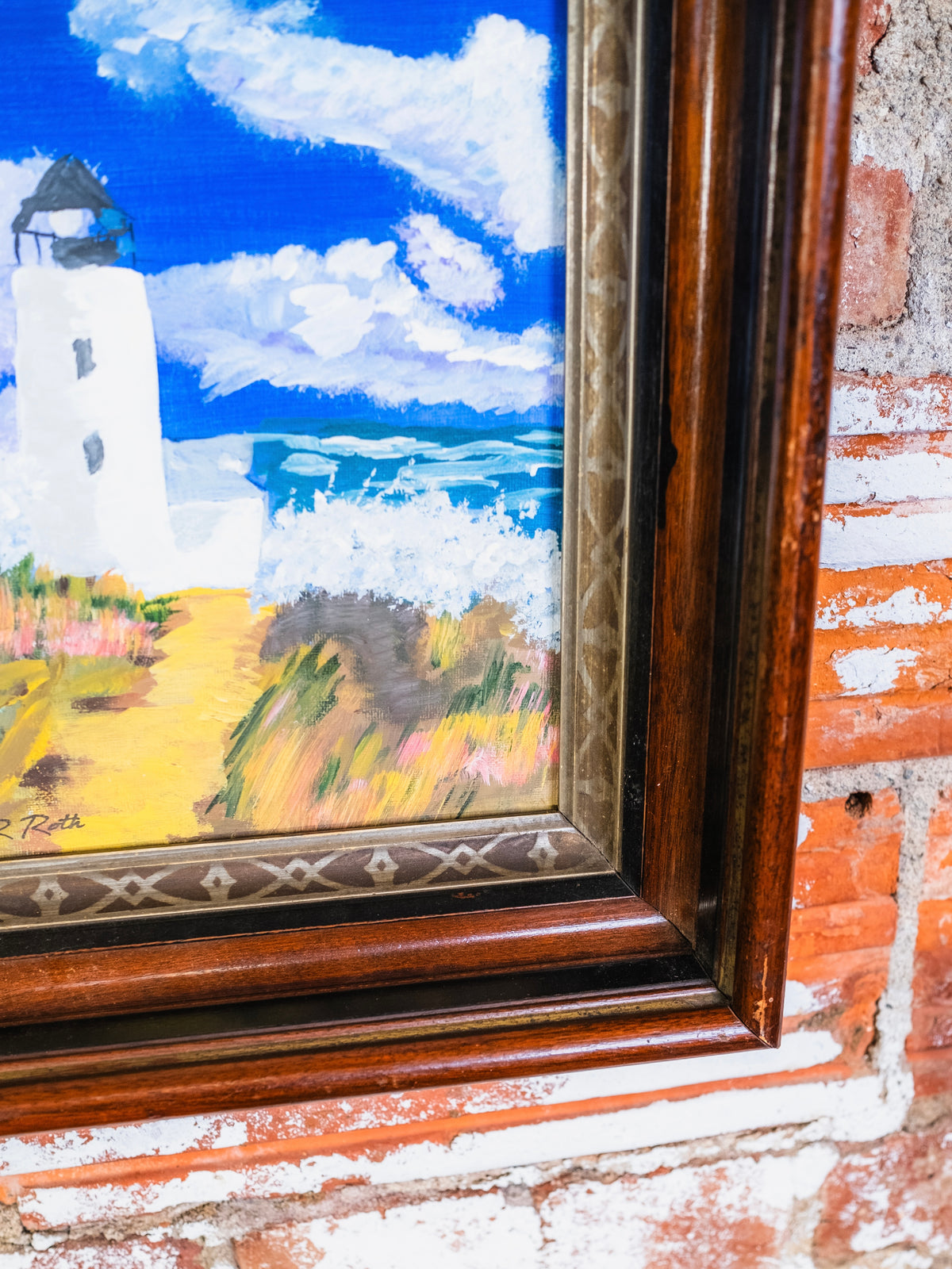 Vintage Framed Lighthouse Landscape Acrylic Painting | Signed