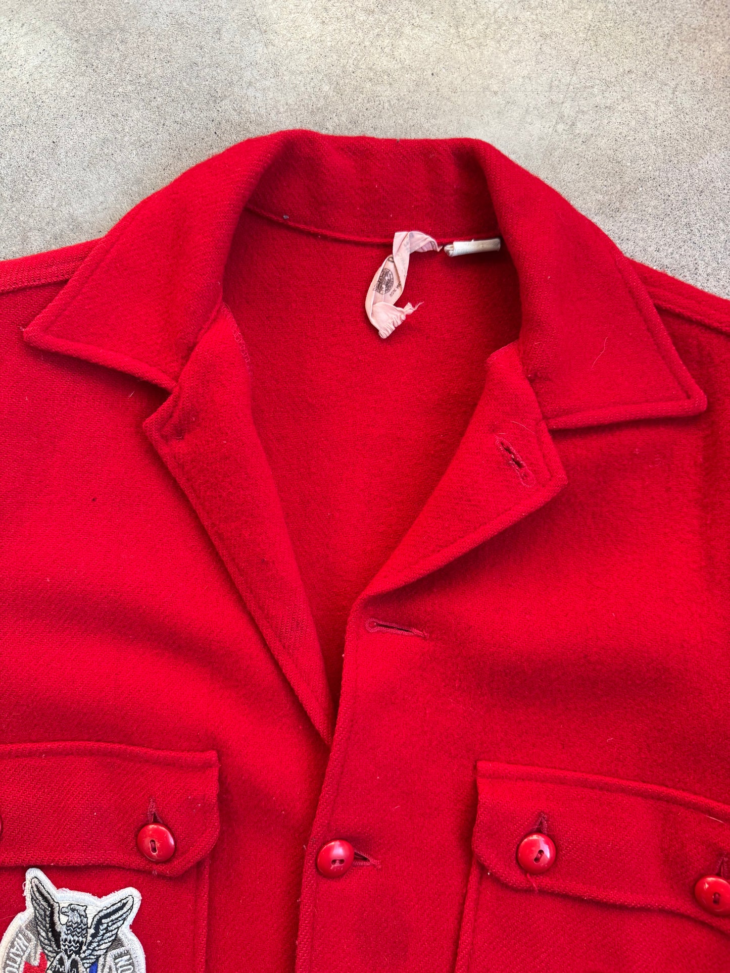 Vintage 1950s Boy Scouts BSA Patched Red Wool Shirt Jacket | 38