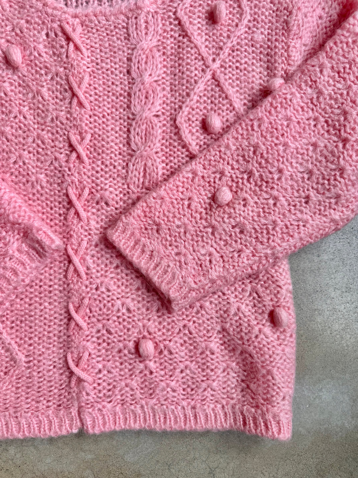 Vintage 1980s Wilshire Pink Bobble Knit Wool-Blend Sweater | Medium