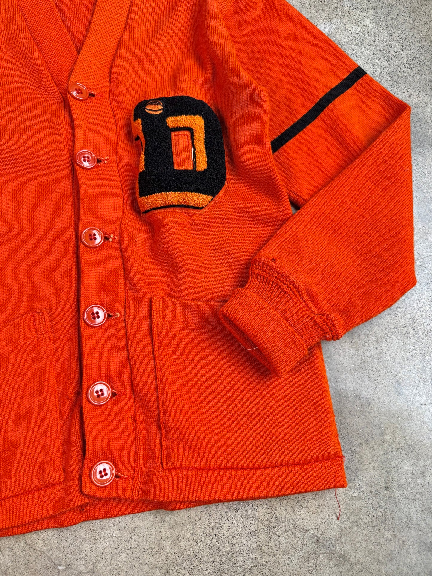 Vintage 1950s Orange High School Football Varsity Cardigan | XS/S