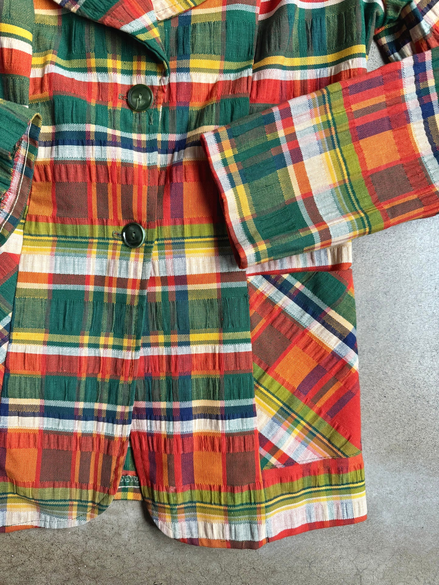 Vintage 1970s Multi Plaid Woven Blazer Jacket | XS/S