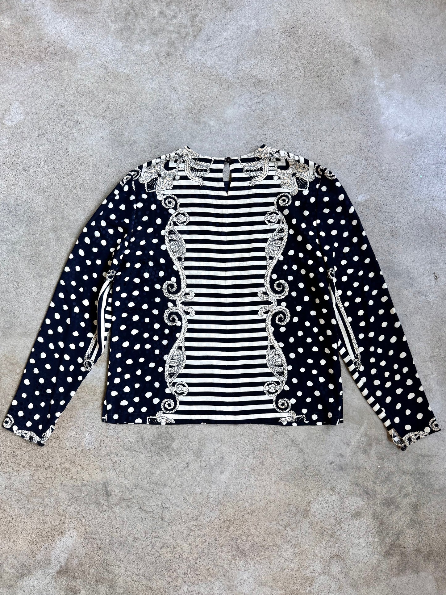 Vintage 1980s Polka Dot Rope Print 100% Silk Blouse | S/M