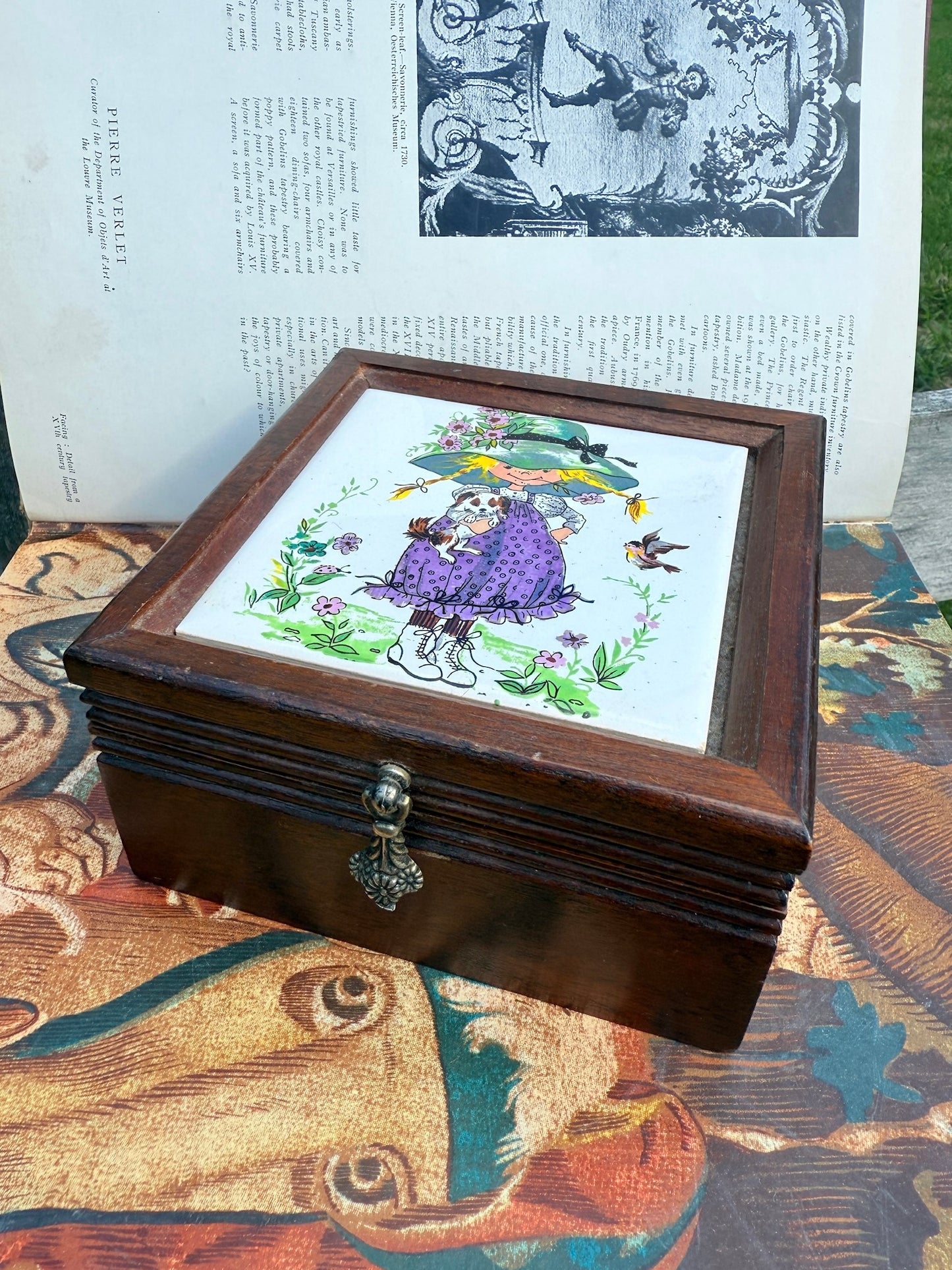 Vintage 1970s Holly Hobbie "Bonnie" Tile Top Wooden Jewelry Box