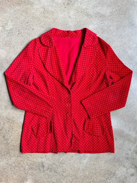 Vintage Red Heart Pattern Corduroy Blazer | Large