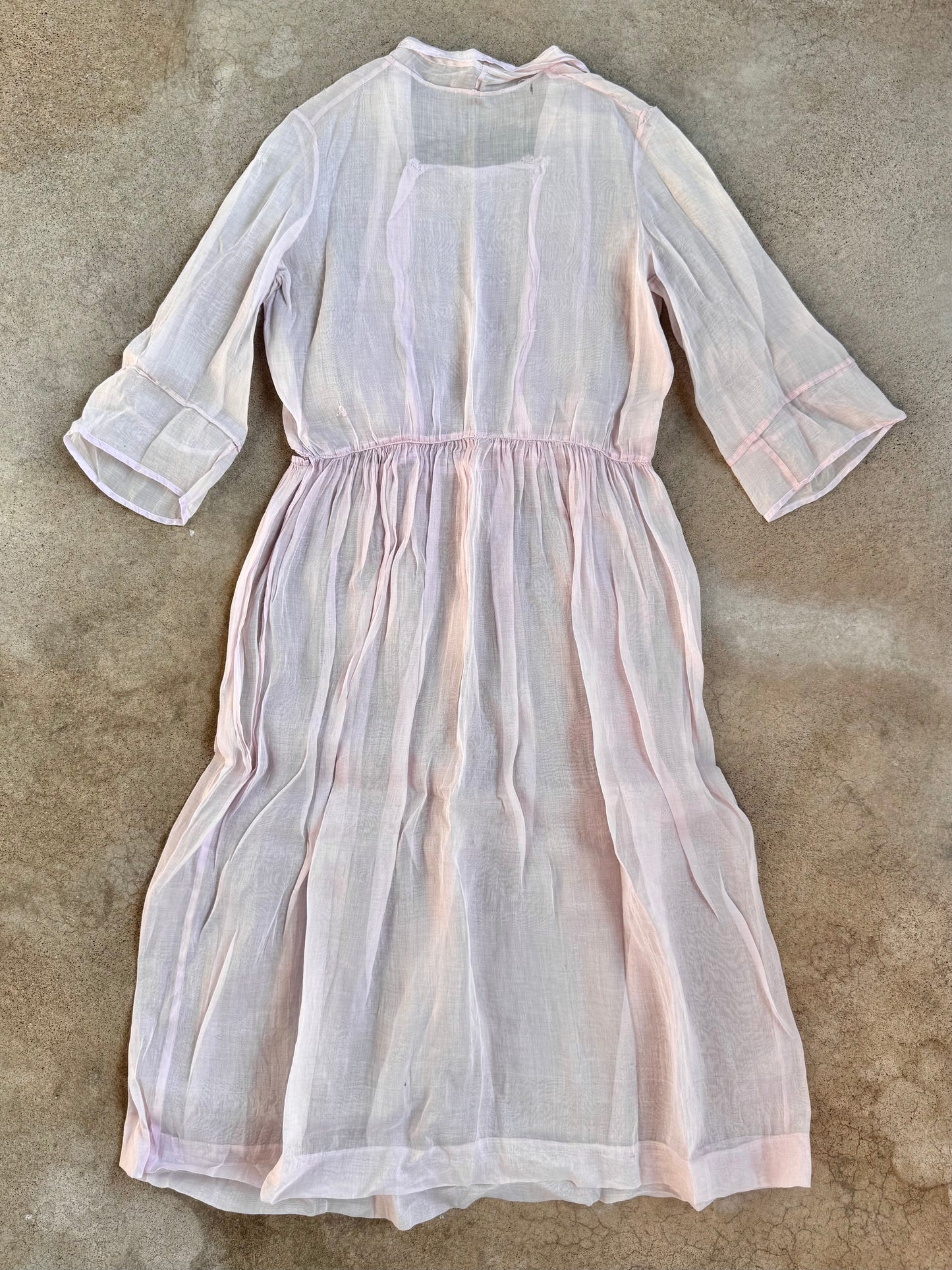 Antique 1920s Handmade Pale Pink Sheer Lawn Dress | Small