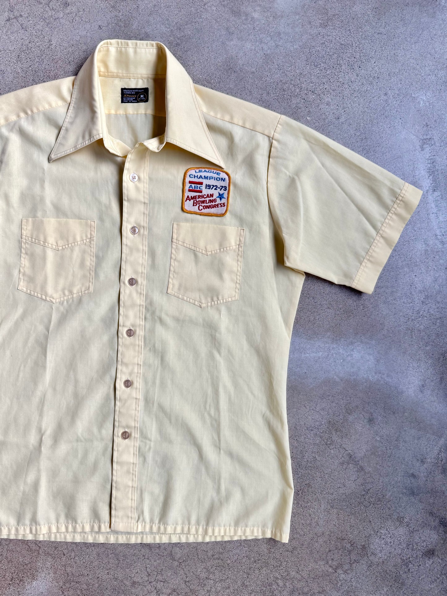 Vintage 1970s Yellow American Bowling Congress League Champ Patch Shirt | Medium