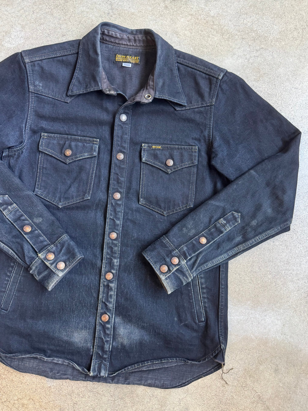 Iron Heart Japanese Selvedge Denim Overdyed CPO Shirt | Medium