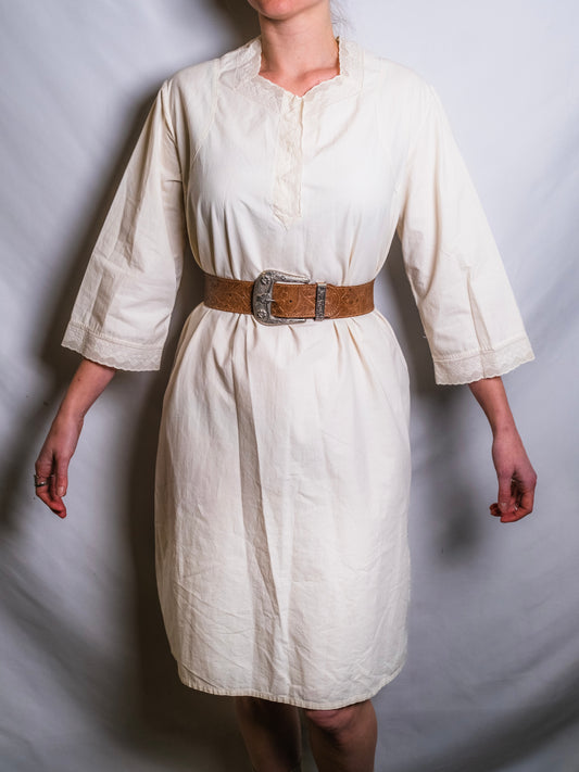 Antique Edwardian Lace Trim 100% Cotton Dress Gown | Medium