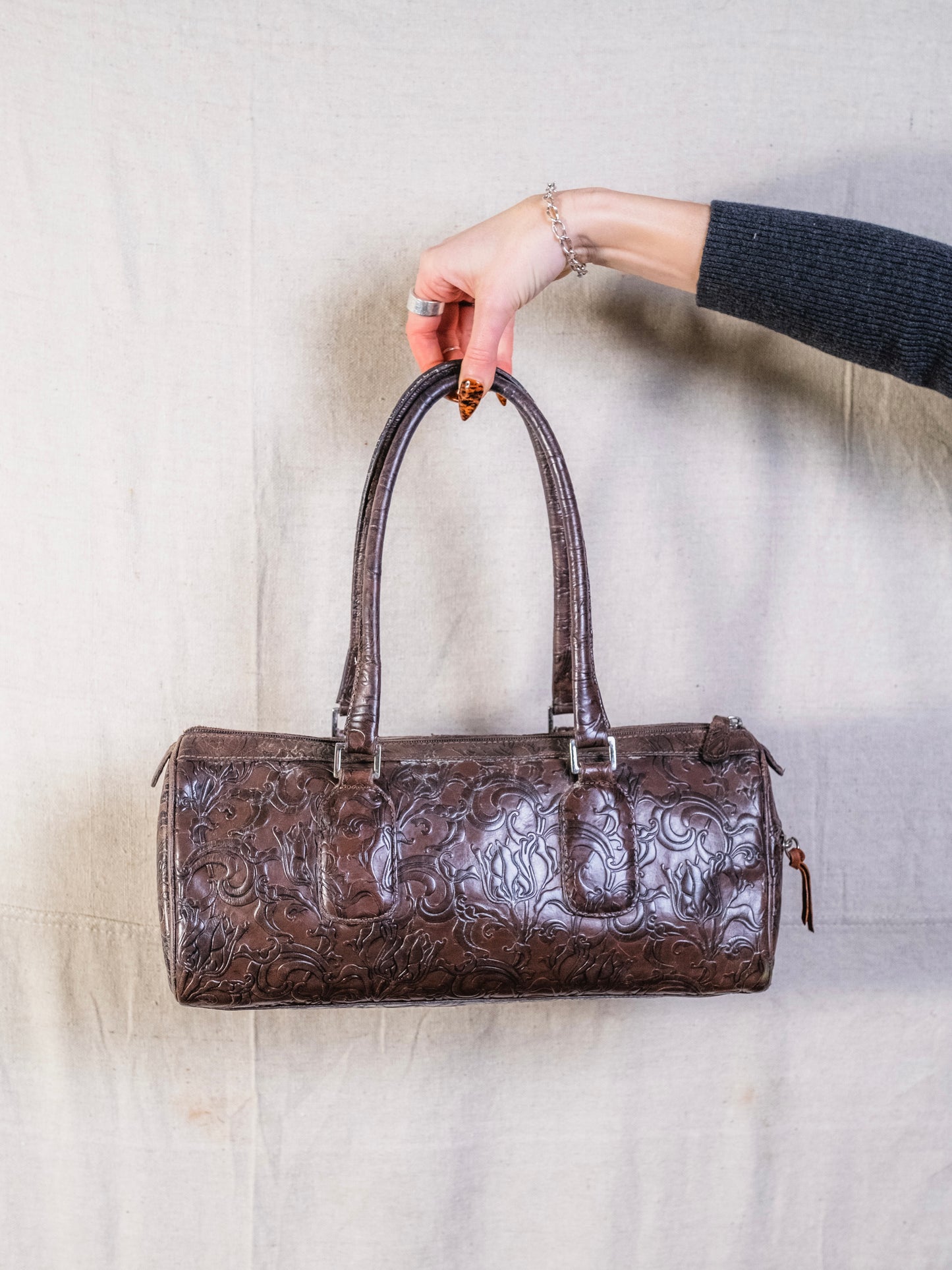 Vintage 1990s Wilsons Leather Floral Embossed Shoulder Bag