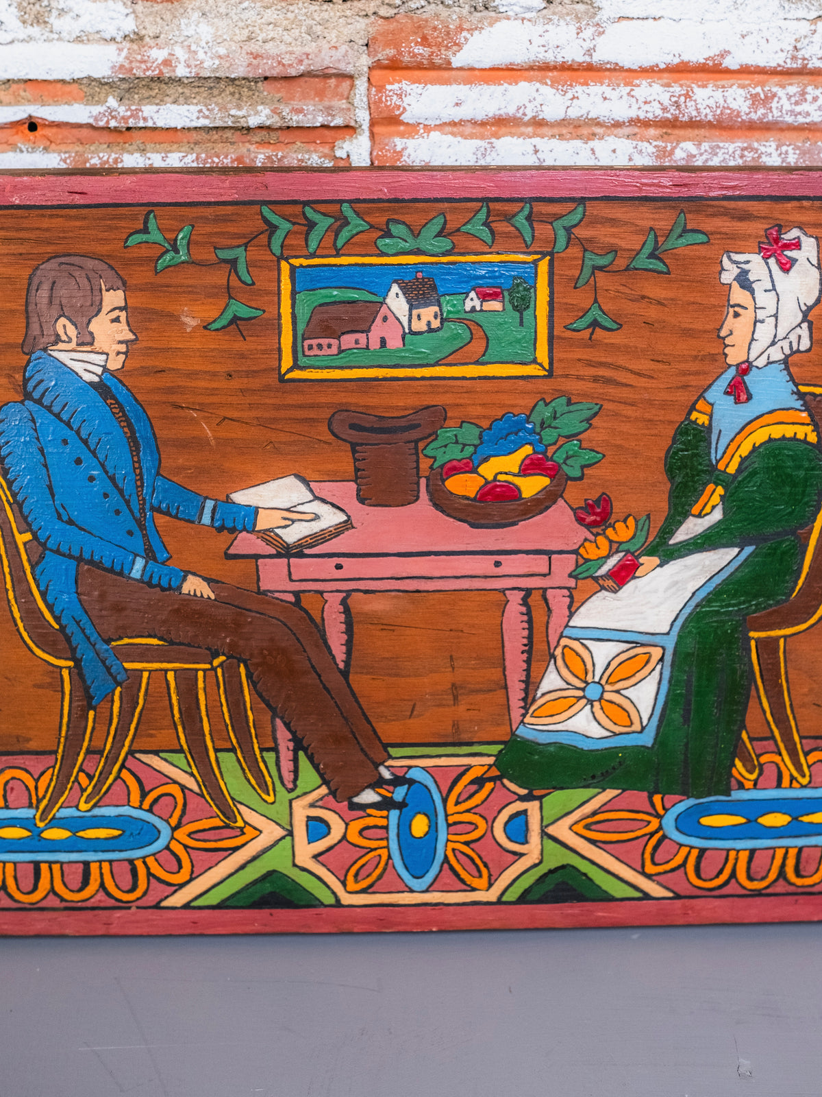 Vintage Joseph H. Davis Reproduction Wood Plaque Folk Art Painting