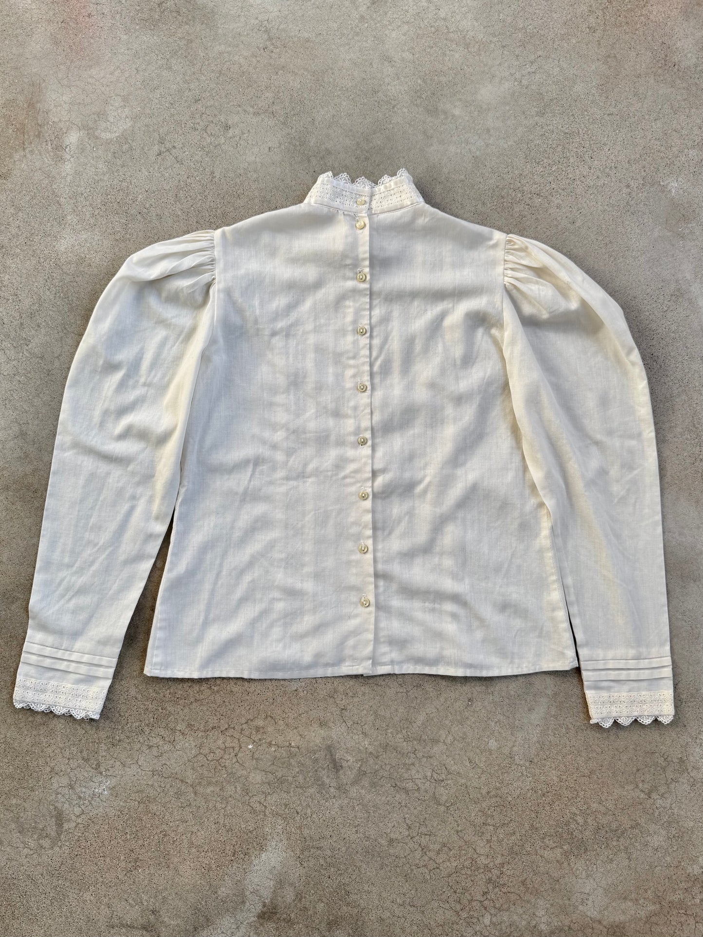 Vintage 1980s Jessica McClintock Gunne Sax Eyelet Lace High Neck Blouse | Medium