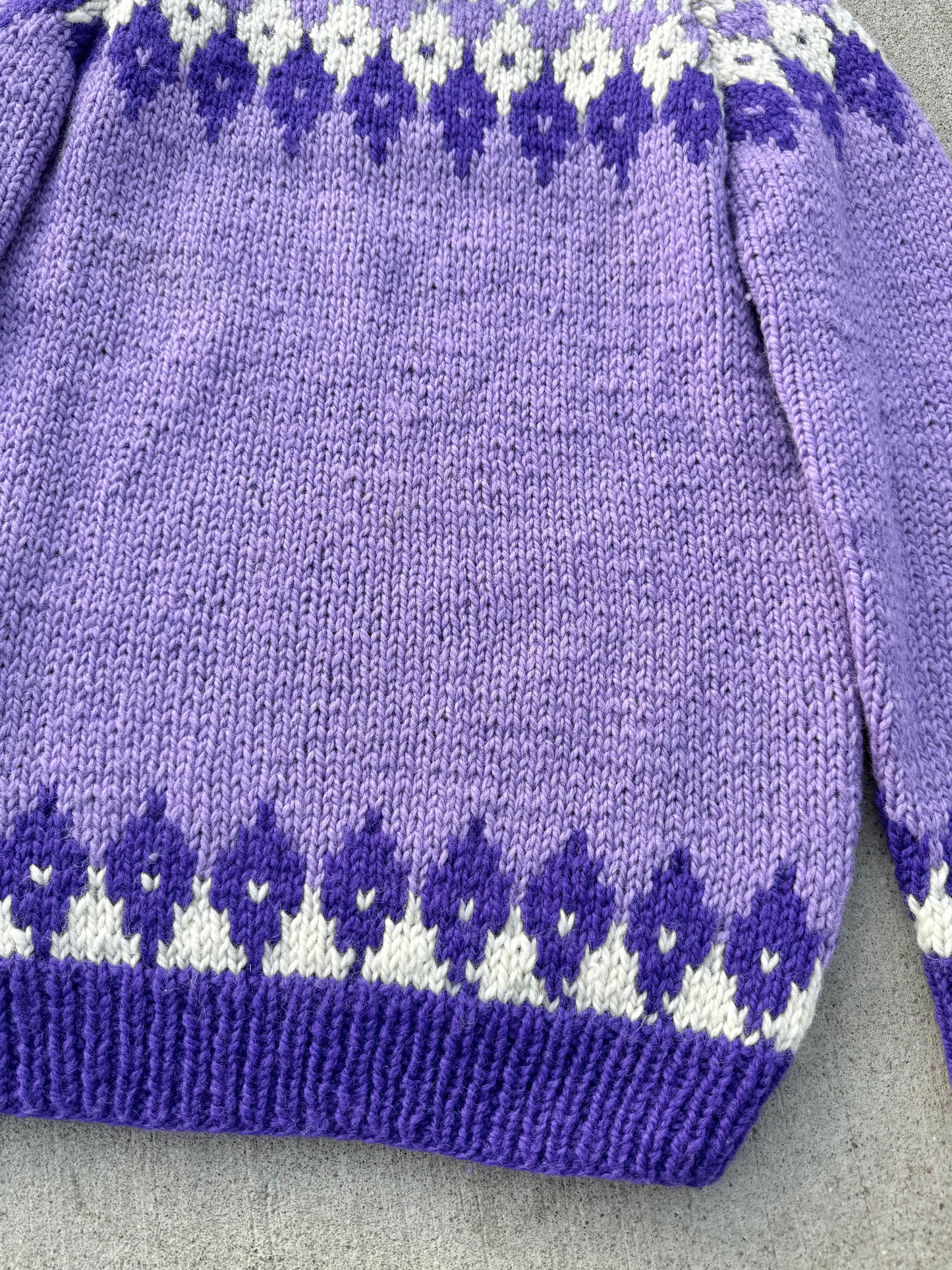 Vintage Baloglou Purple Fair Isle Wool Hand Knit Sweater | Large