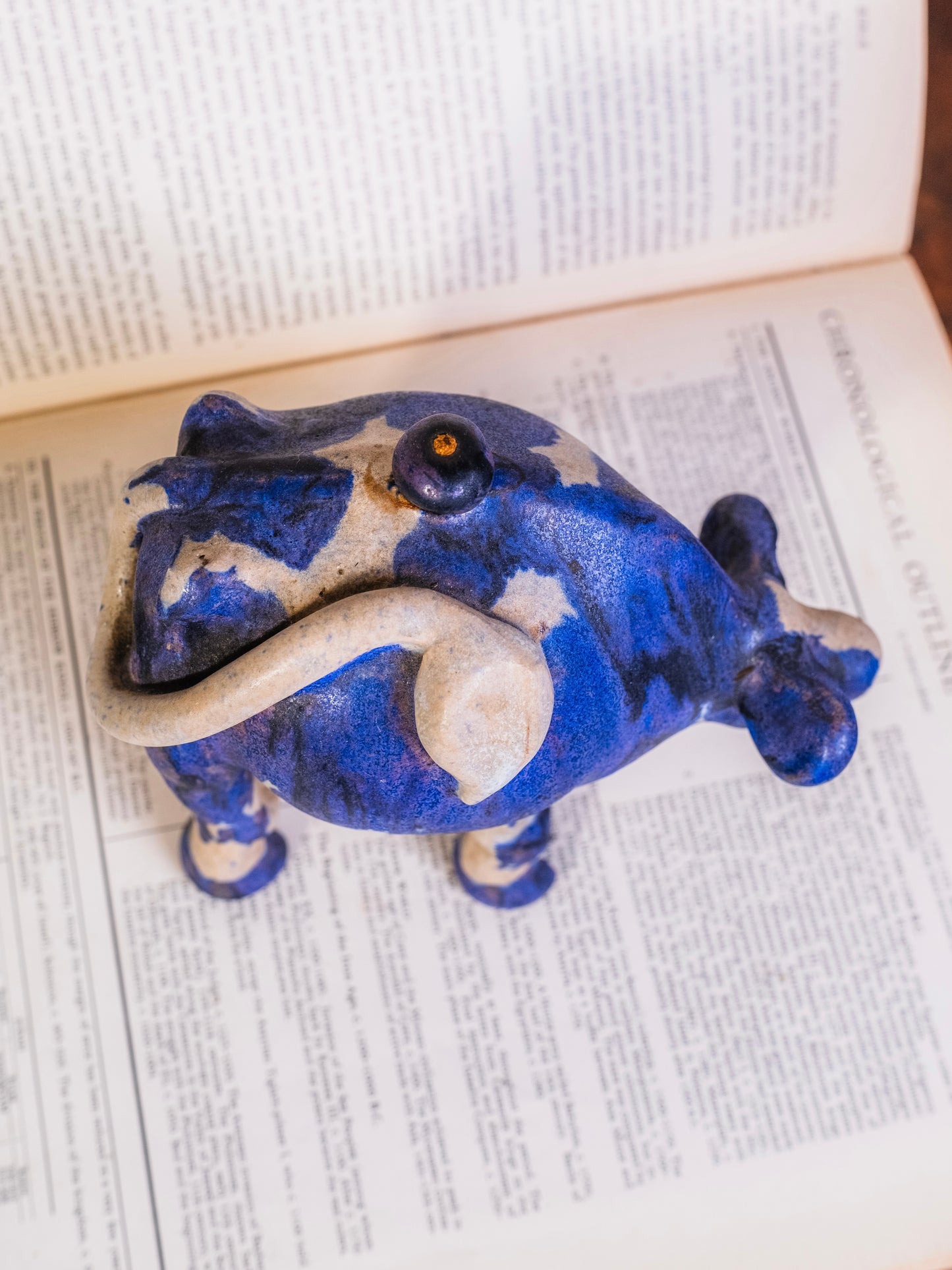 Vintage 1980s Dwight Davidson Blue & Grey Cow Oil Lamp Figurine