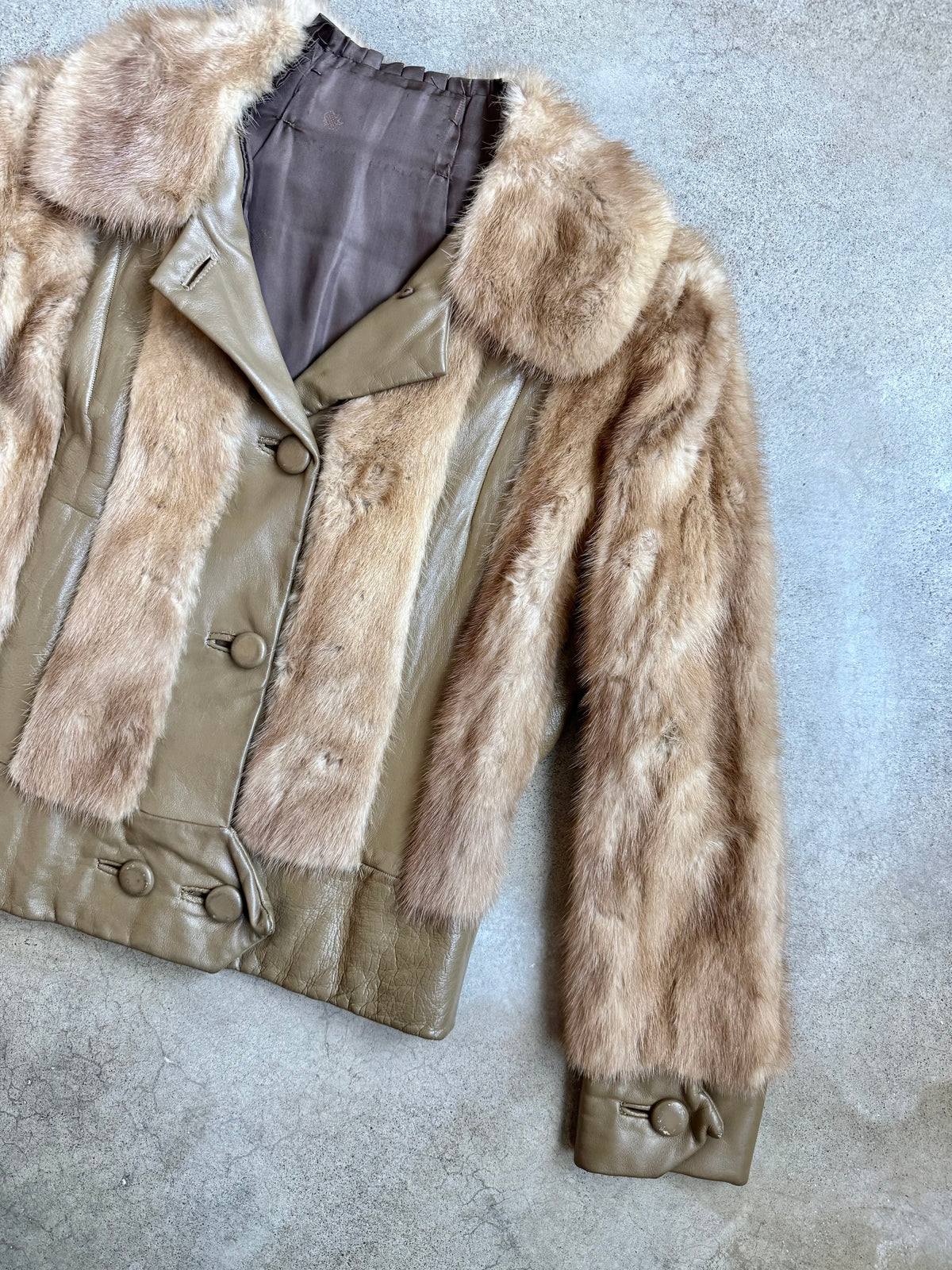 Vintage 1960s/70s Brown Mink Fur & Leather Cropped Bomber Jacket | Small