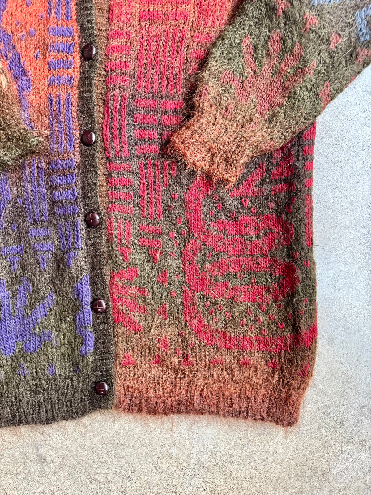Vintage Constance Davis Geometric Multi-Pattern Mohair Cardigan | Large