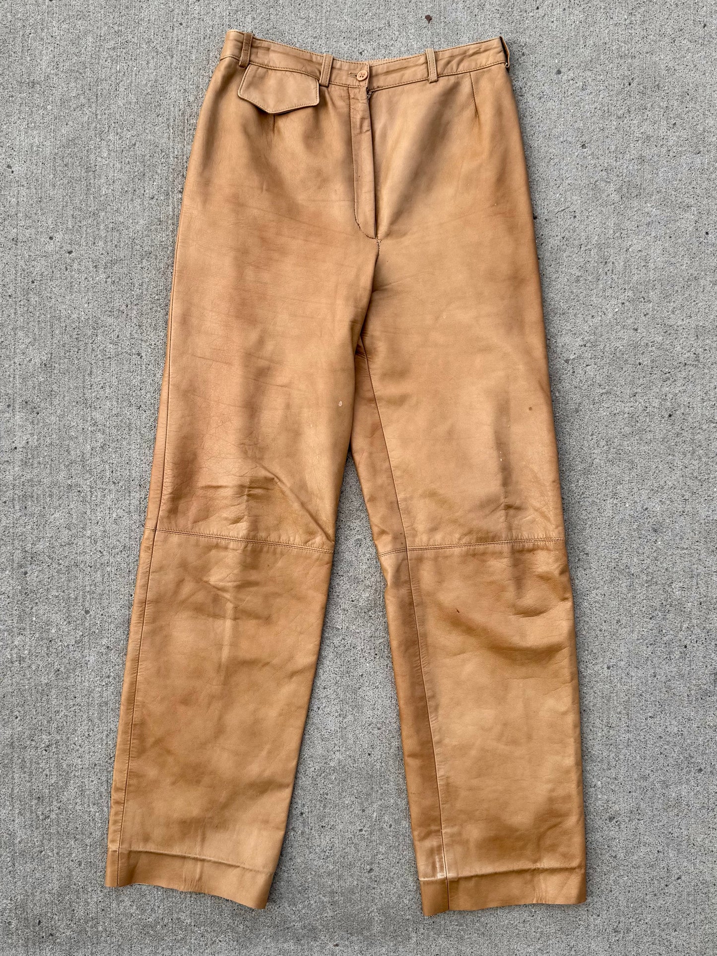 Vintage 1970s/80s Kasper J.L. Sport Tan Leather Pants | Waist 27”