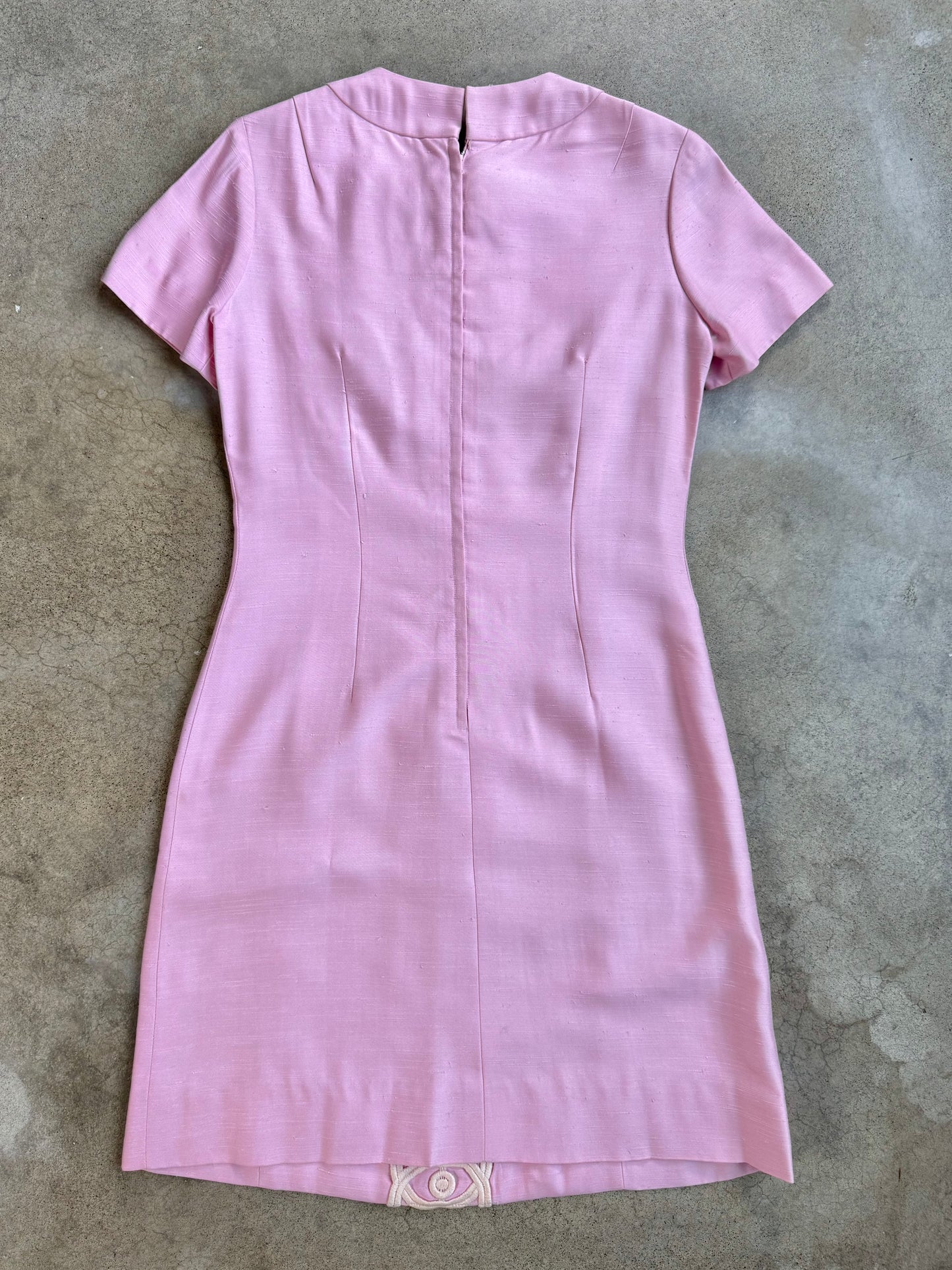 Vintage 1960s Mod Pink Embellished Short Sleeve Dress | Medium