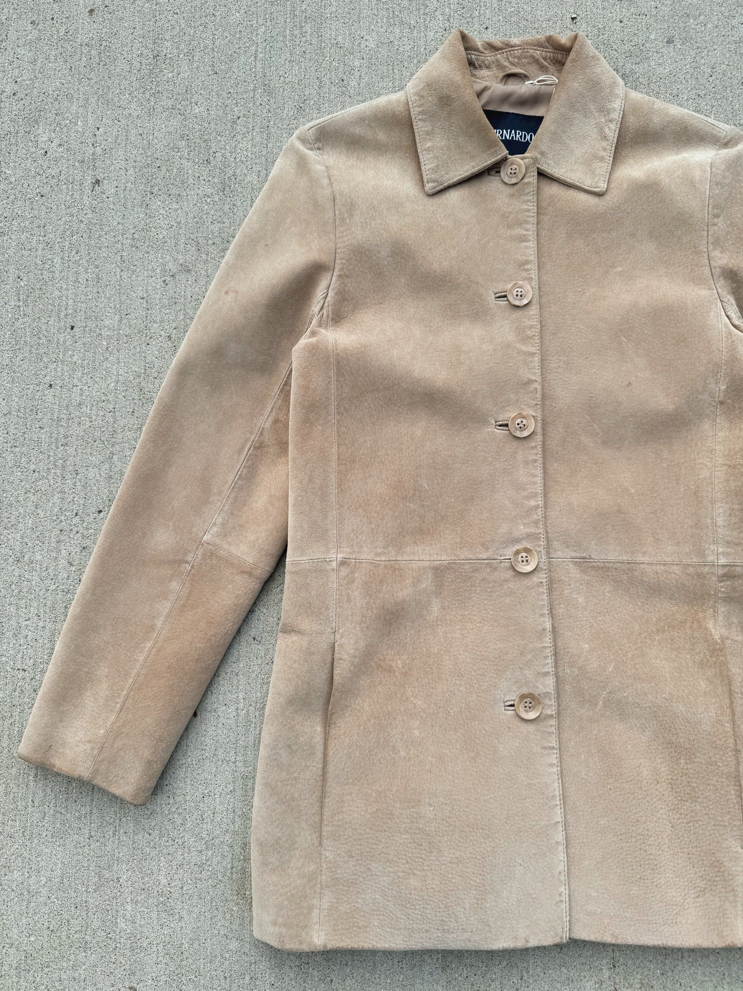 Vintage 1990s Bernardo Neutral Suede Buttoned Jacket | Small