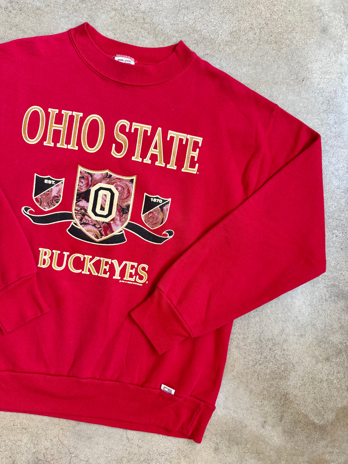 Vintage 1992 Crable Sportswear Red Ohio State Crest Graphic Sweatshirt | Medium