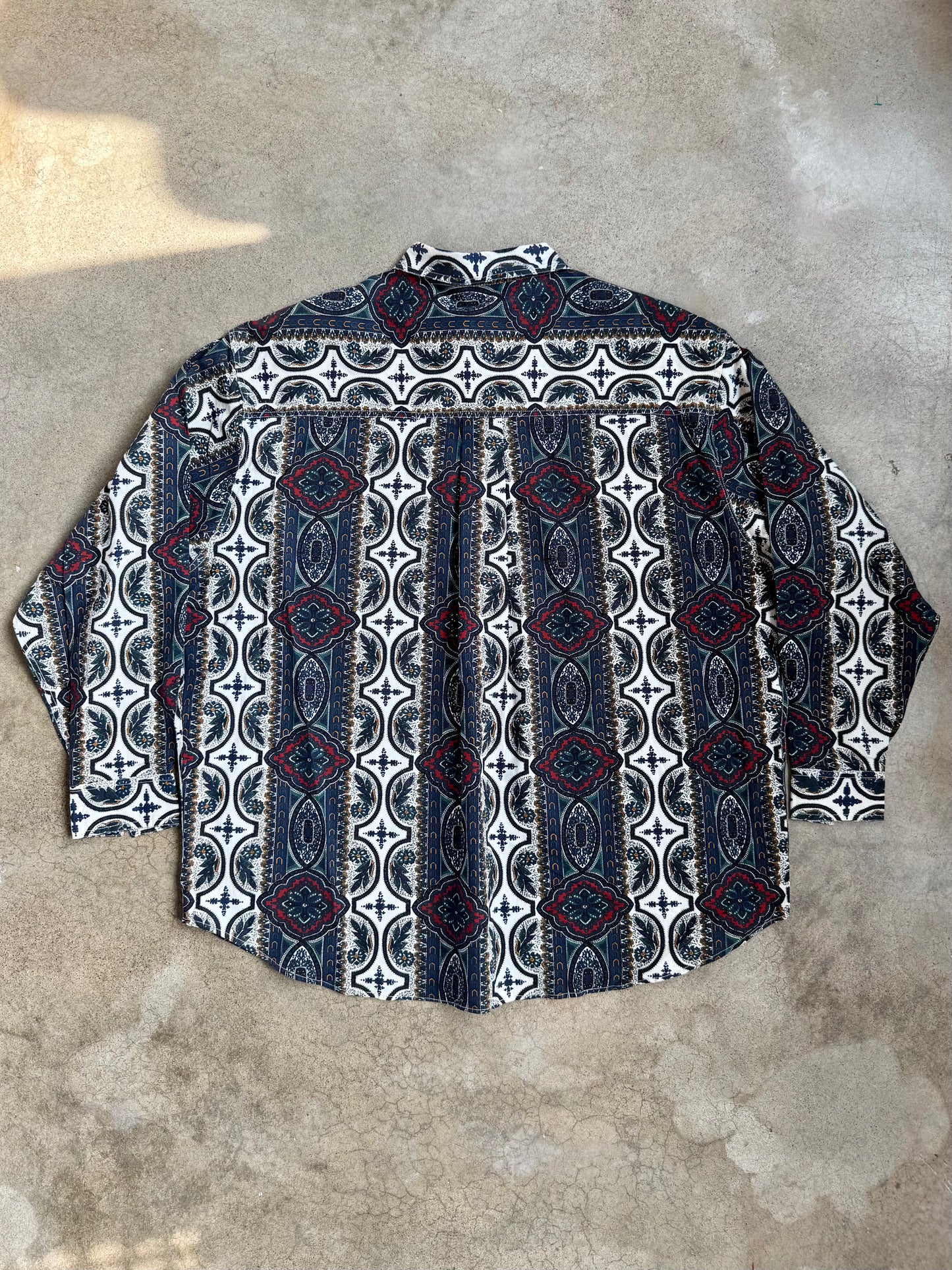 Vintage 1990s Futures Navy Floral Medallion Print Cotton Button-Up Shirt | 3XL