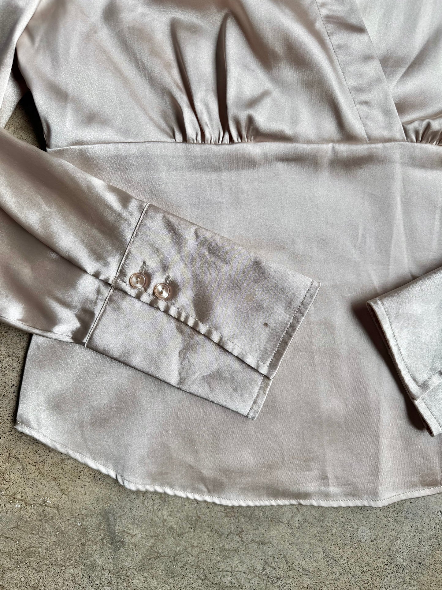 Vintage Y2K A. Byer Gold Satin Long Sleeve V-Neck Blouse | Large