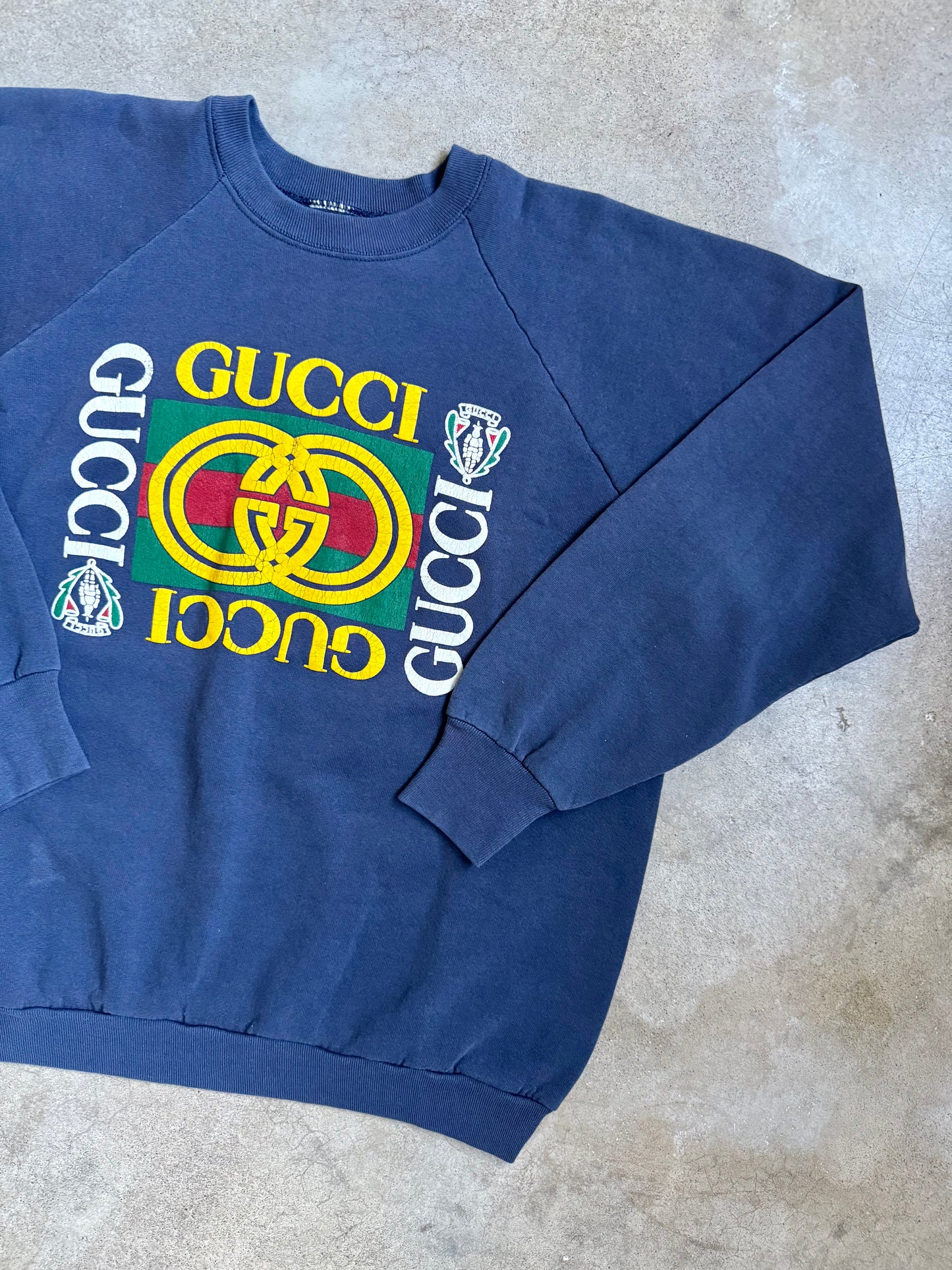 Vintage 1980s/90s Blue Gucci Graphic Raglan Sweatshirt | L/XL