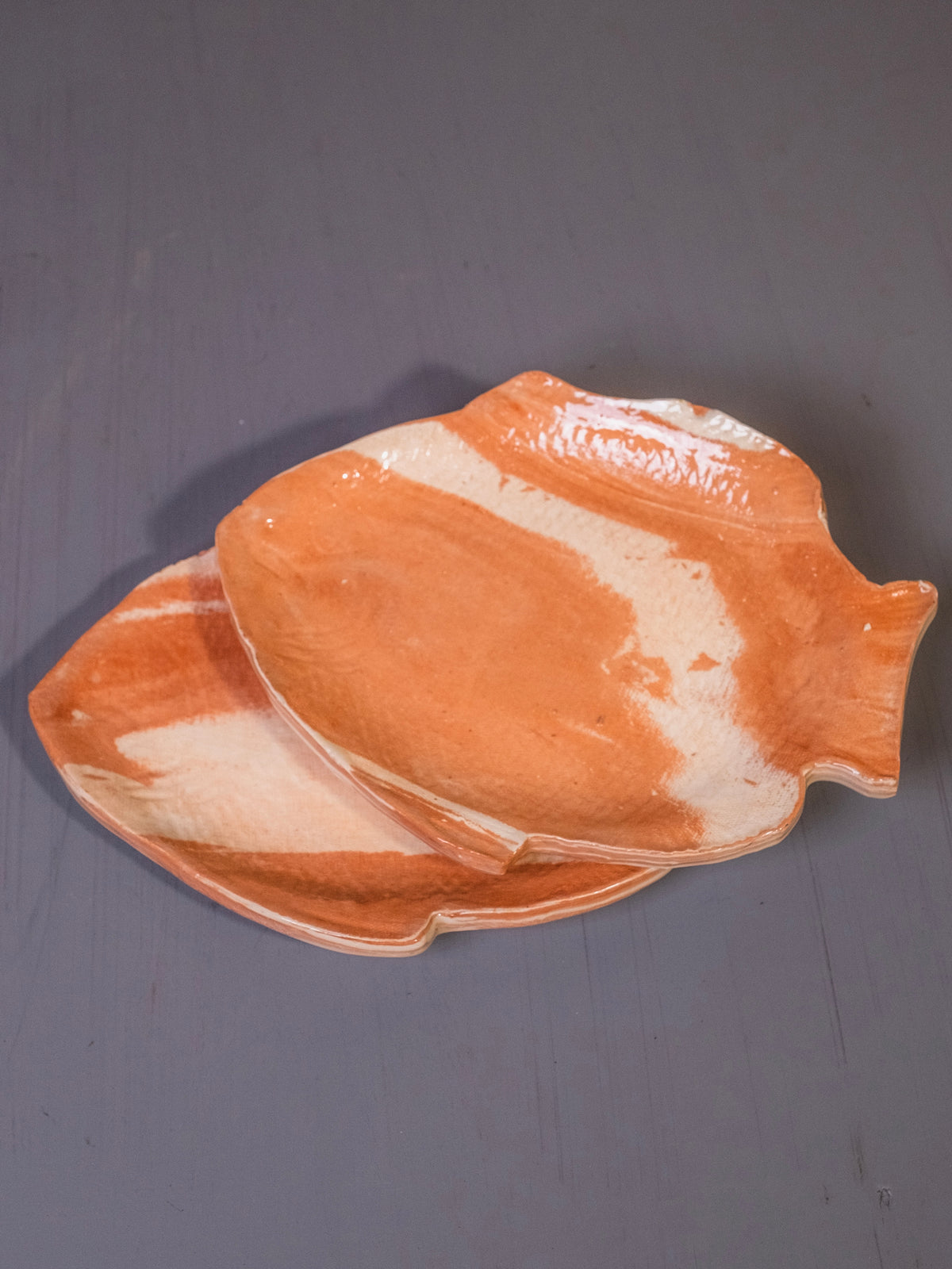 Vintage Marbled Glaze Studio Pottery Fish Plates | Set of 2