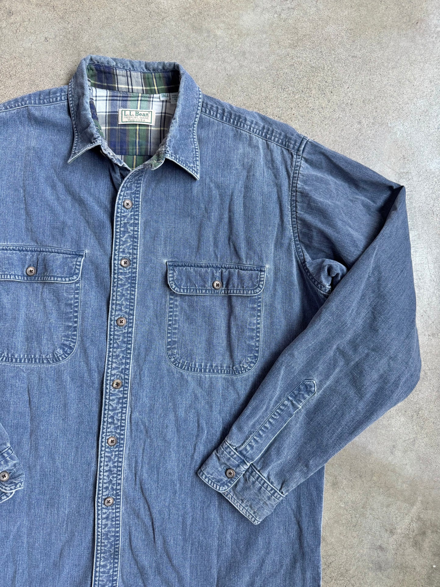 Vintage 1990s L.L. Bean Flannel Lined Denim Utility Shirt | Large