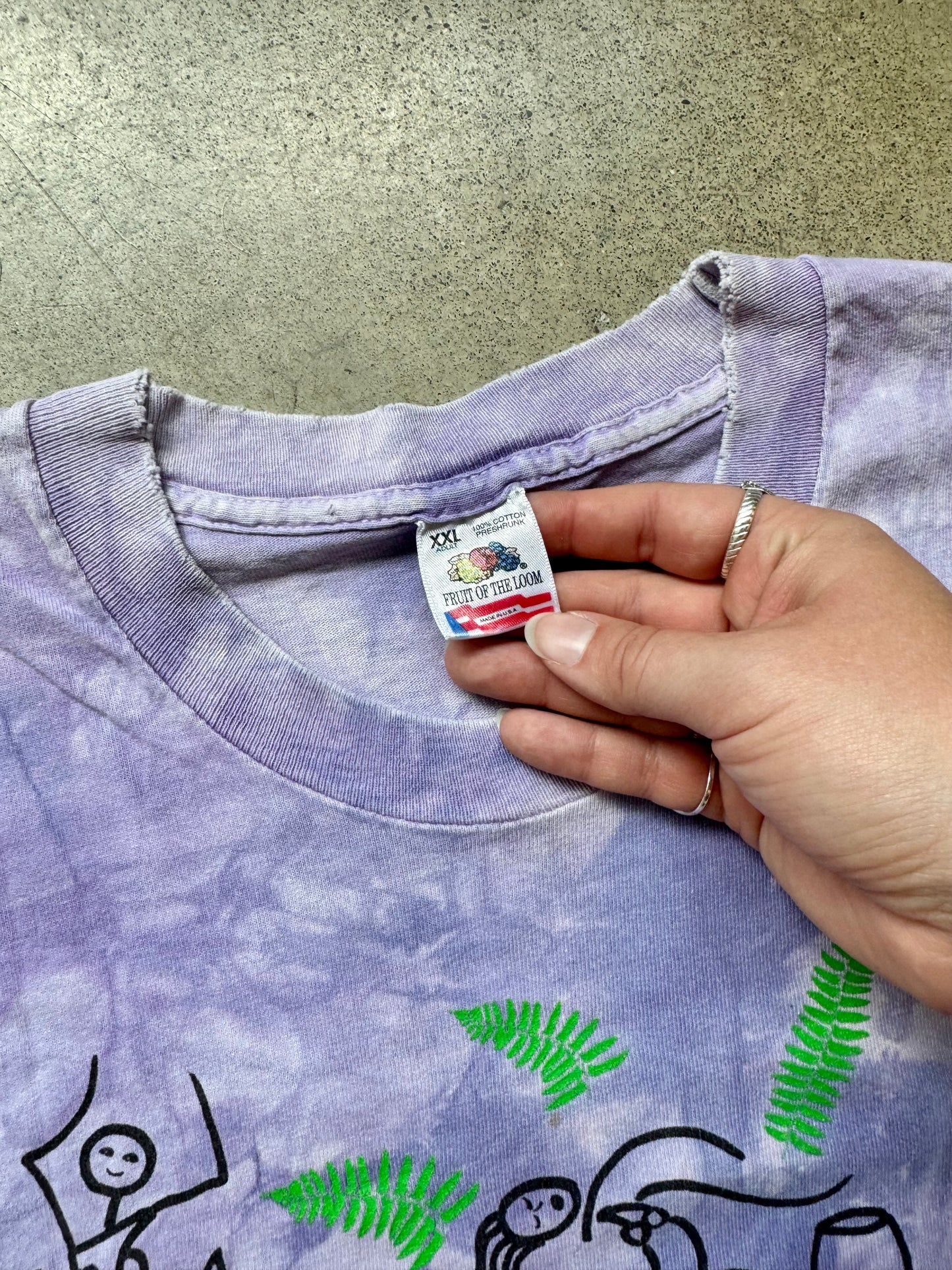 Vintage 1992 Purple Tie Dye “Dancing Figures” Artist Illustration Graphic Tee | XXL