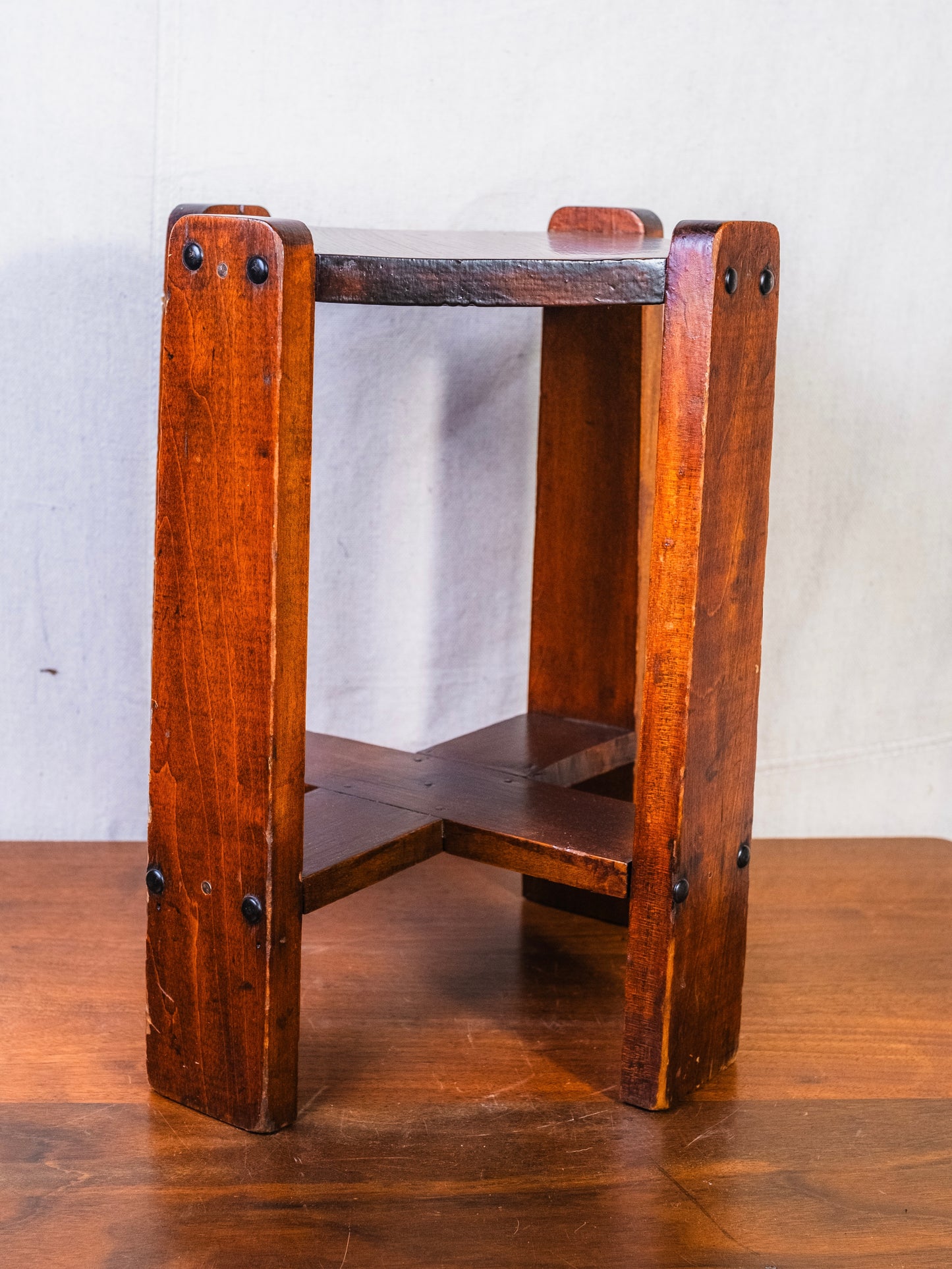 Vintage 1950s Mission-Style Wood Pedestal Planter Table