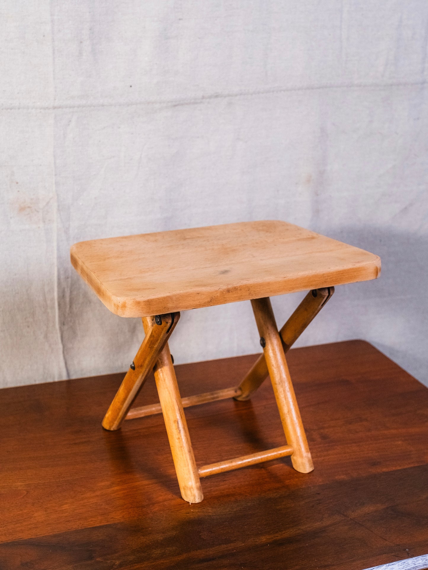 Vintage 1950s Wood Folding Stool