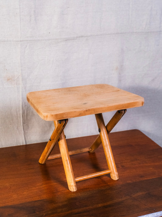Vintage 1950s Wood Folding Stool