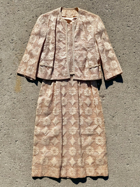 Vintage 1950s Roseweb Lace Dress & Jacket Set | S/M