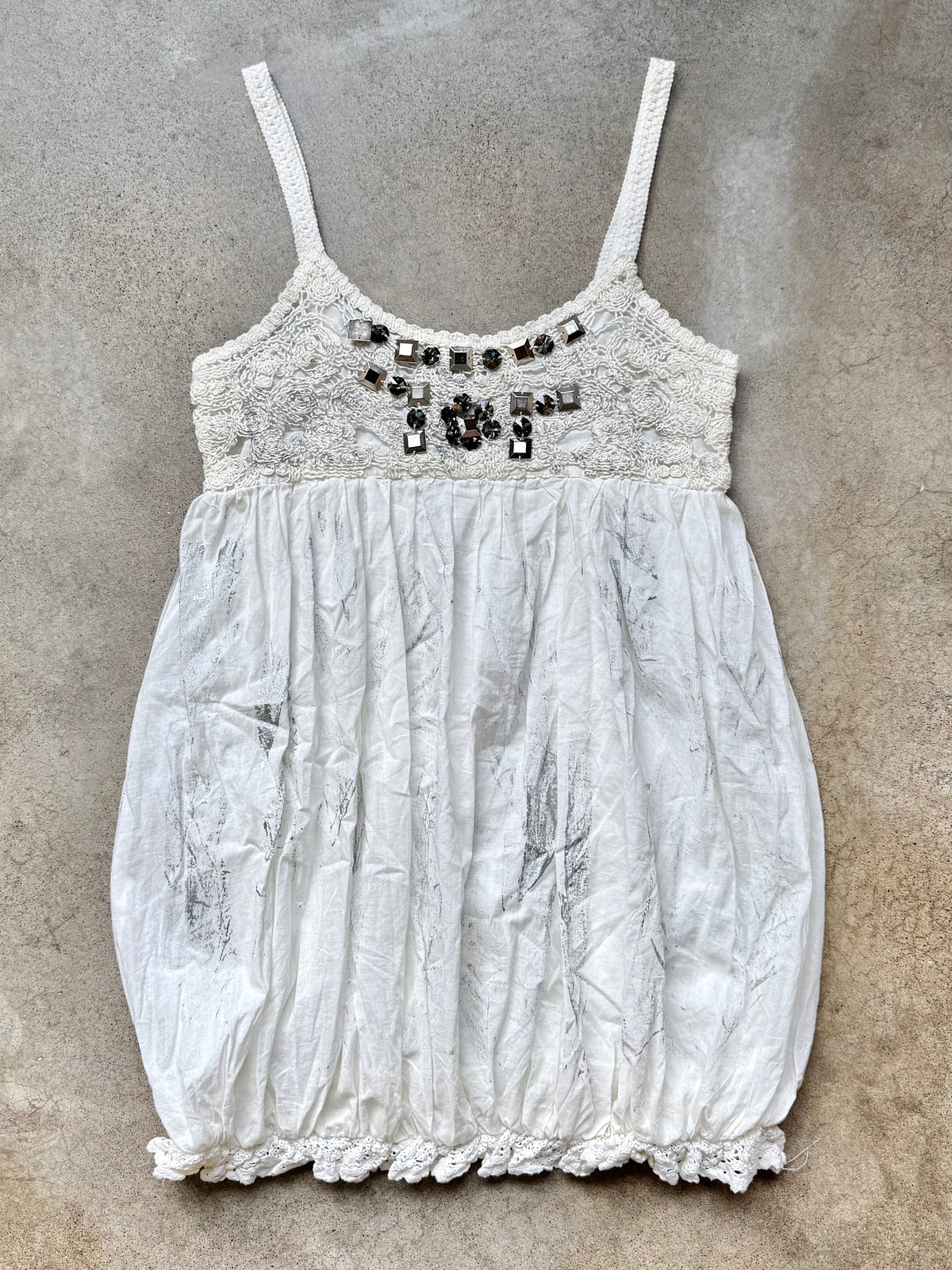 Vintage Y2K Miss Me Embellished Mini Bubble Dress | Large