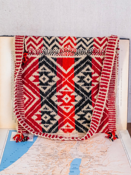 Vintage Red & Black Southwestern Wool Tapestry Bag
