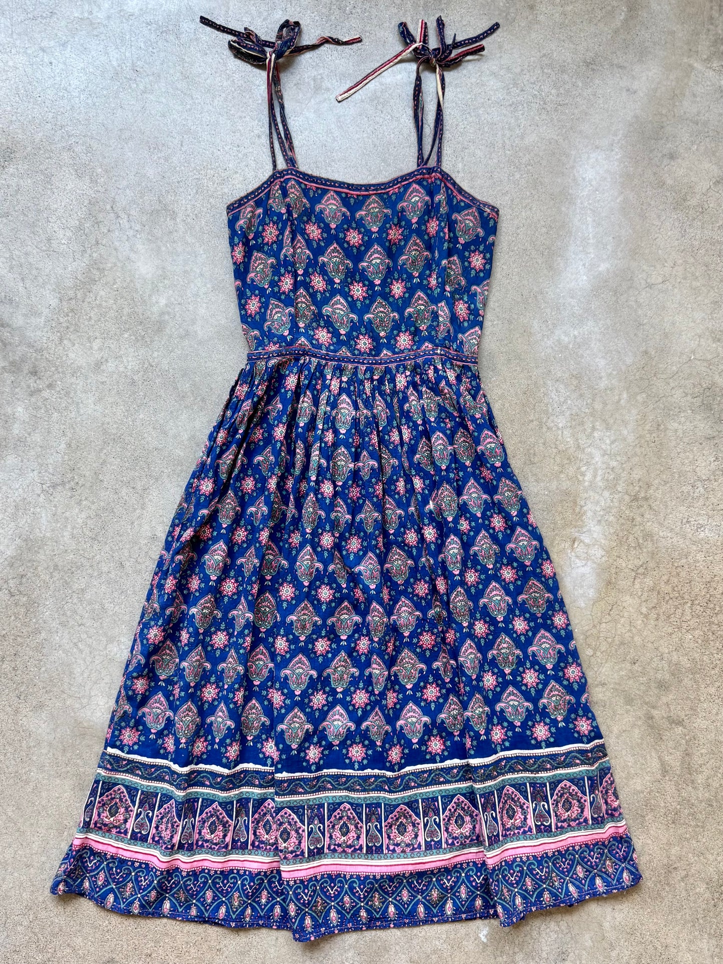 Vintage 1970s Adini Indian Block Print Cotton Gauze Summer Dress | XS