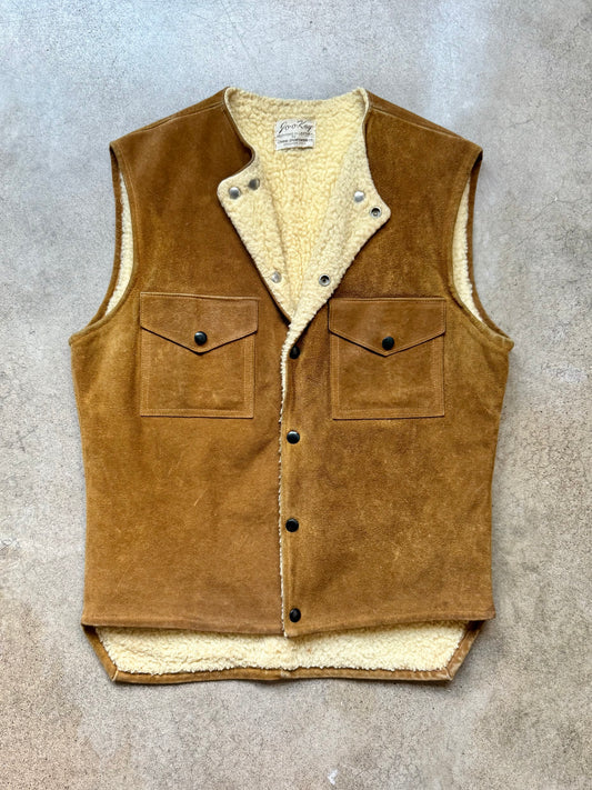 Vintage 1950s/60s Jo-O-Kay Corral Sportswear Tan Suede Sherpa Lined Vest | Medium