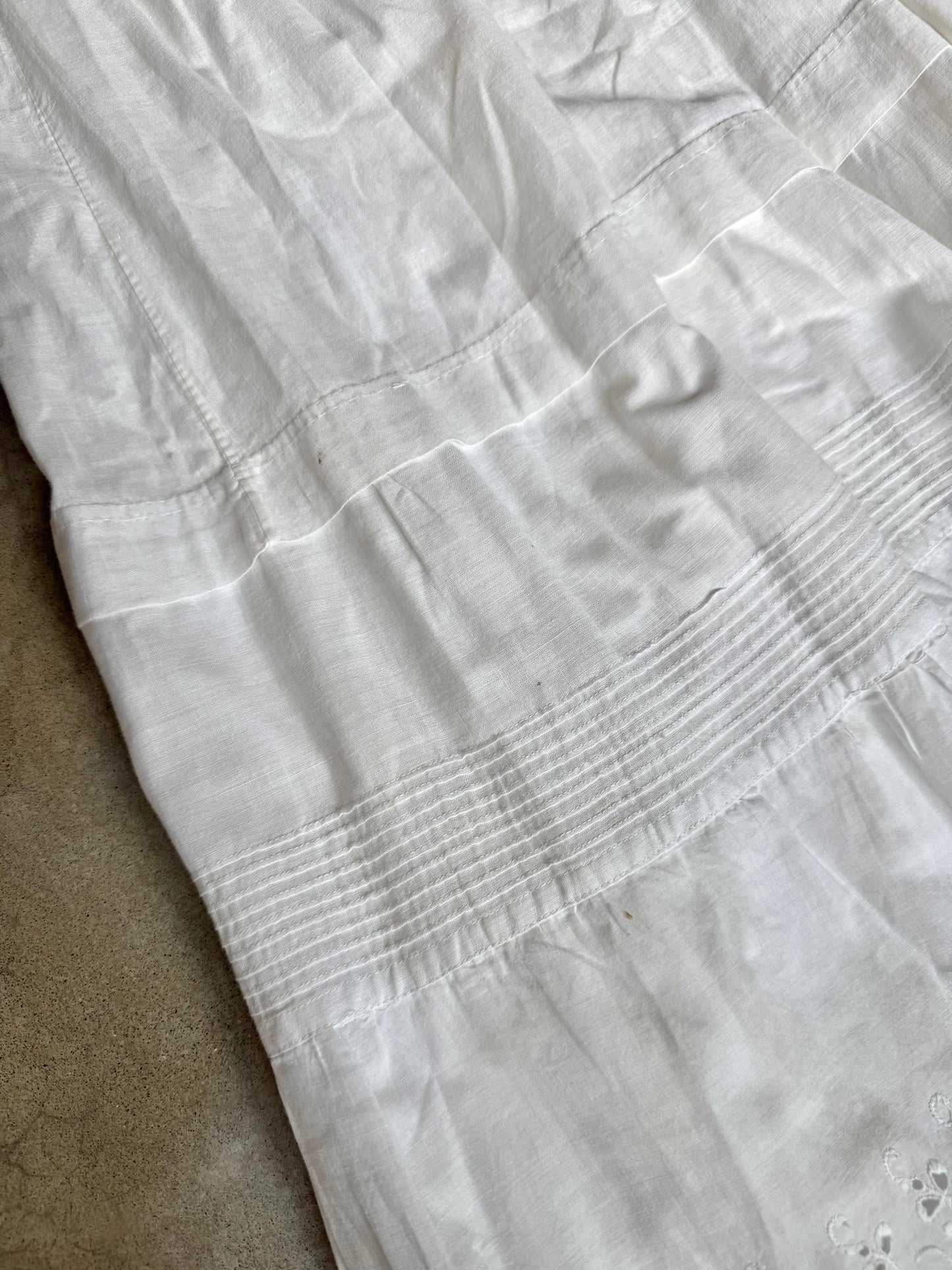 Antique Edwardian Cotton Embroidered Eyelet Trim Petticoat Skirt | M/L