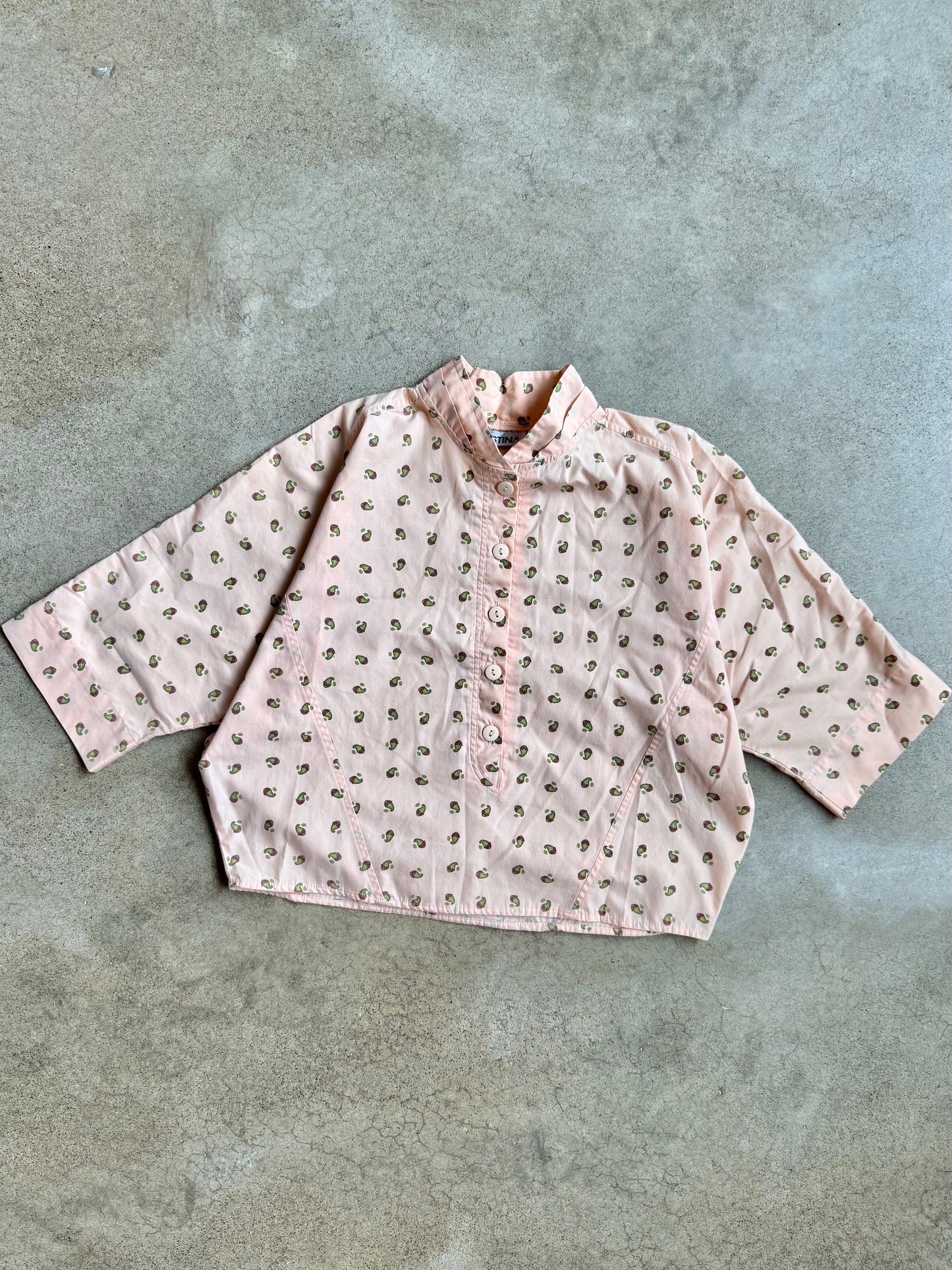 Vintage 1980s Cristina Peach Paisley Print Cropped Blouse | Small