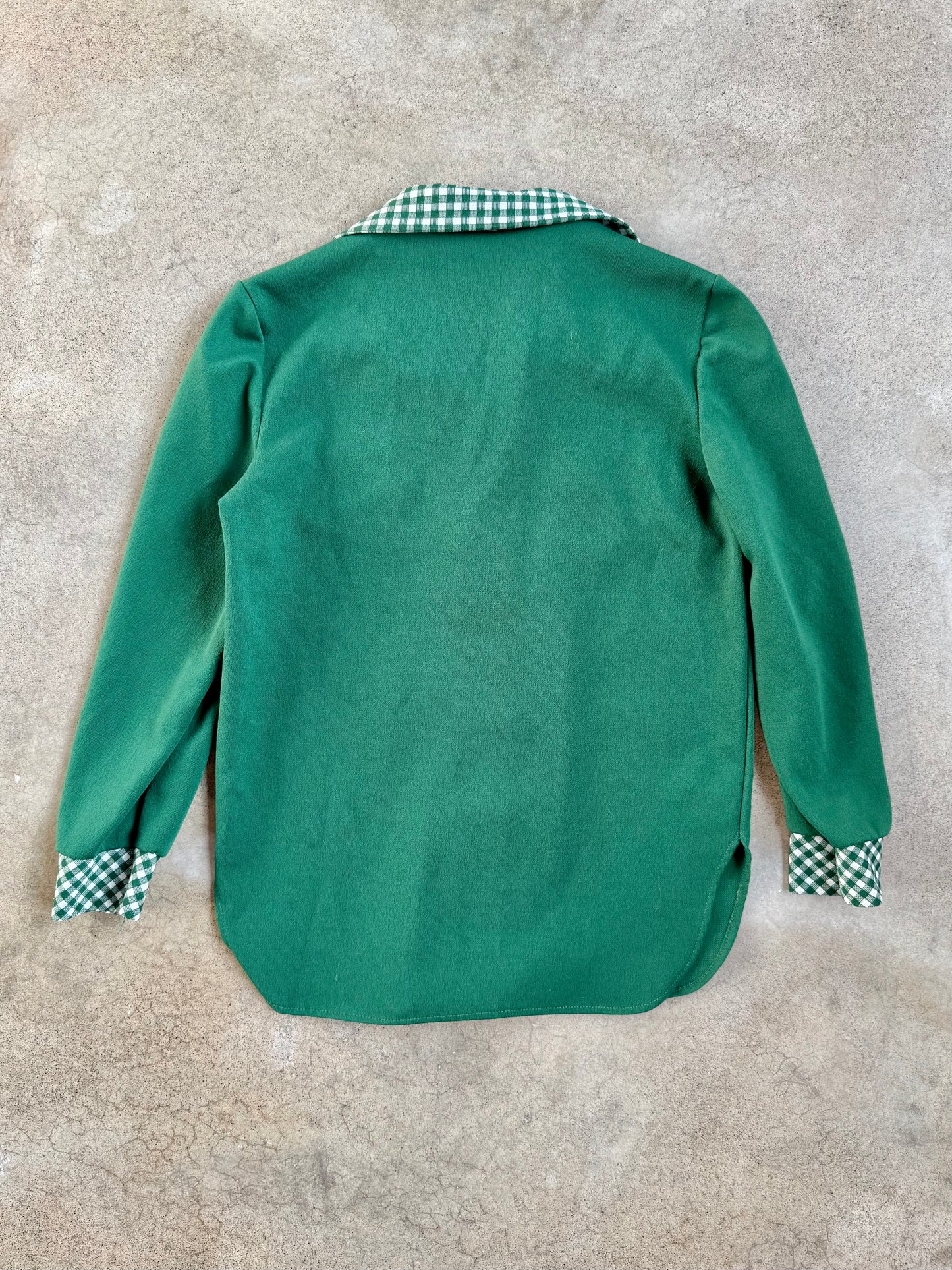 Vintage 1970s Green Gingham Two-Piece Polyester Suit | S/M