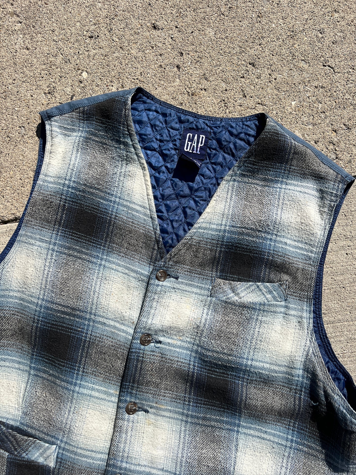 Vintage 1990s Gap Blue Plaid Cotton Vest | XL