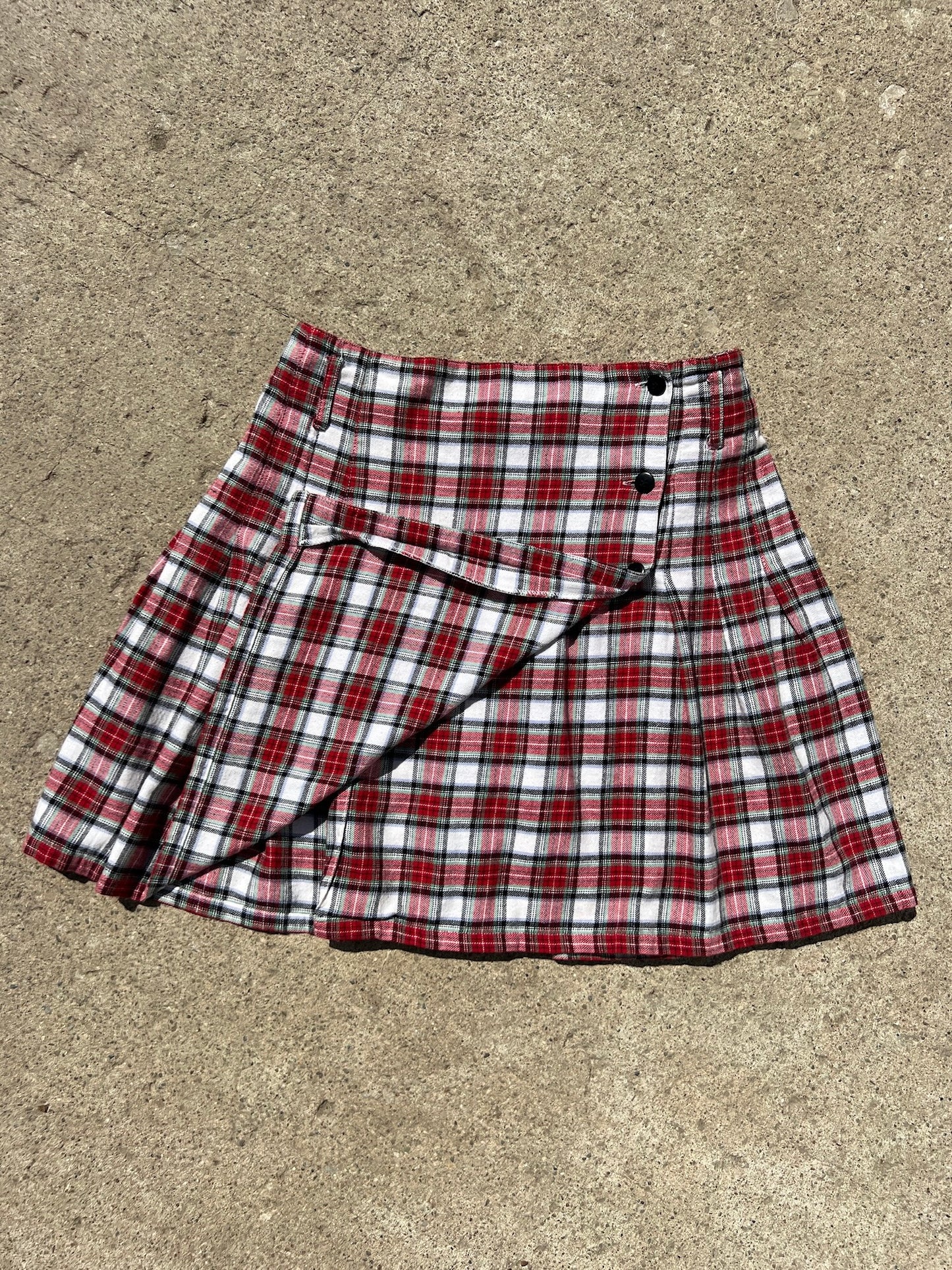 Vintage 1990s Express Red Plaid Pleated Cotton Mini Skirt | Medium