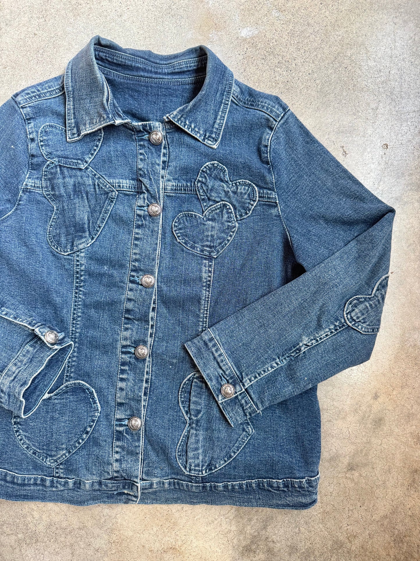 Vintage 1990s Heart Patchwork Denim Jacket | Large