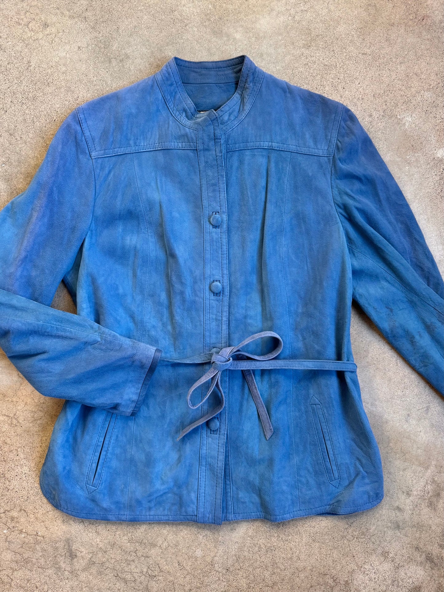 Vintage 1970s Caroline Goodman Blue Suede Leather Jacket | Medium