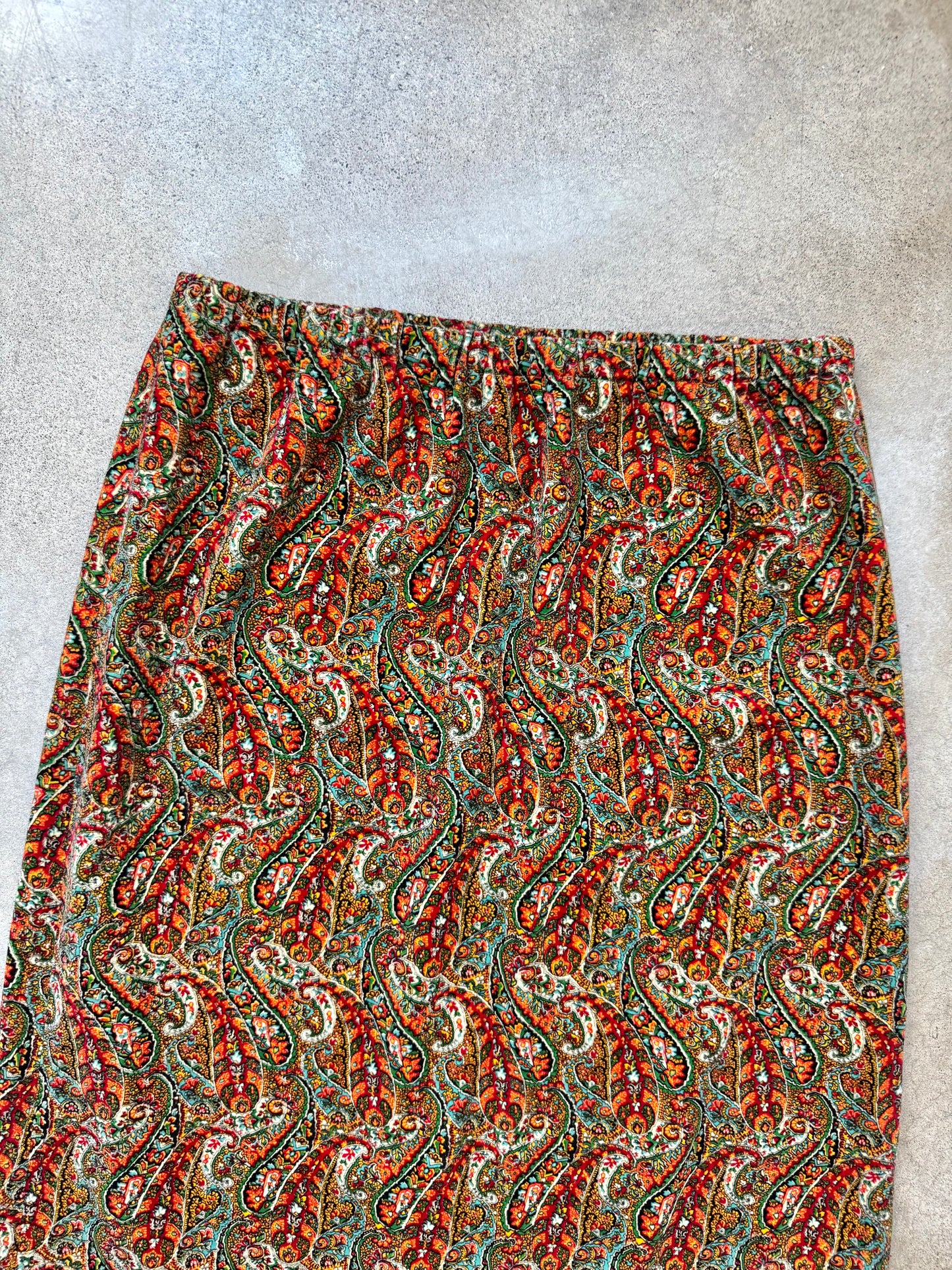 Vintage 1980s Beverly Paige Paisley Velvet Maxi Skirt | Large