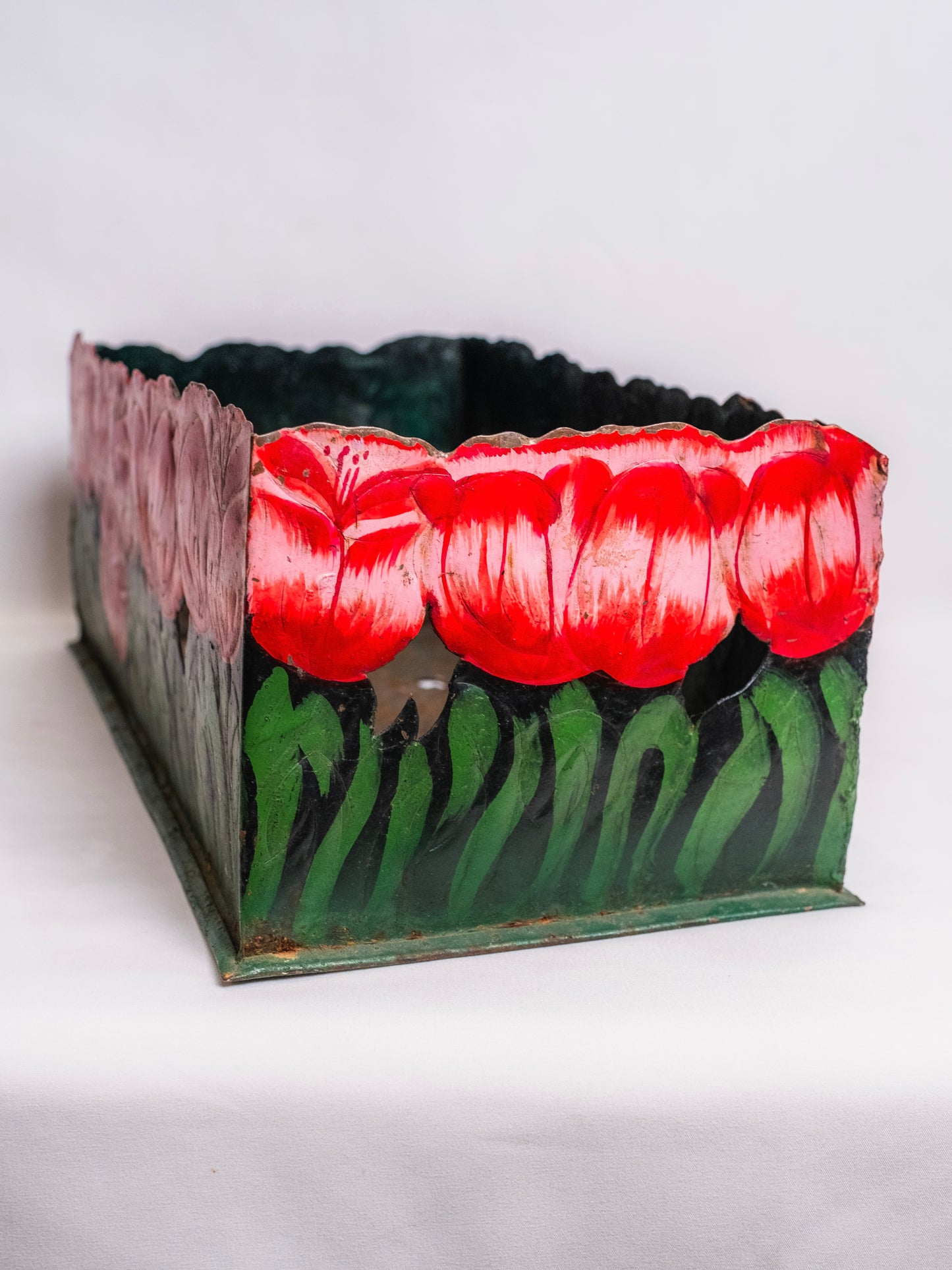 Vintage 1950s Metal Hand-Painted Tulip Flower Box