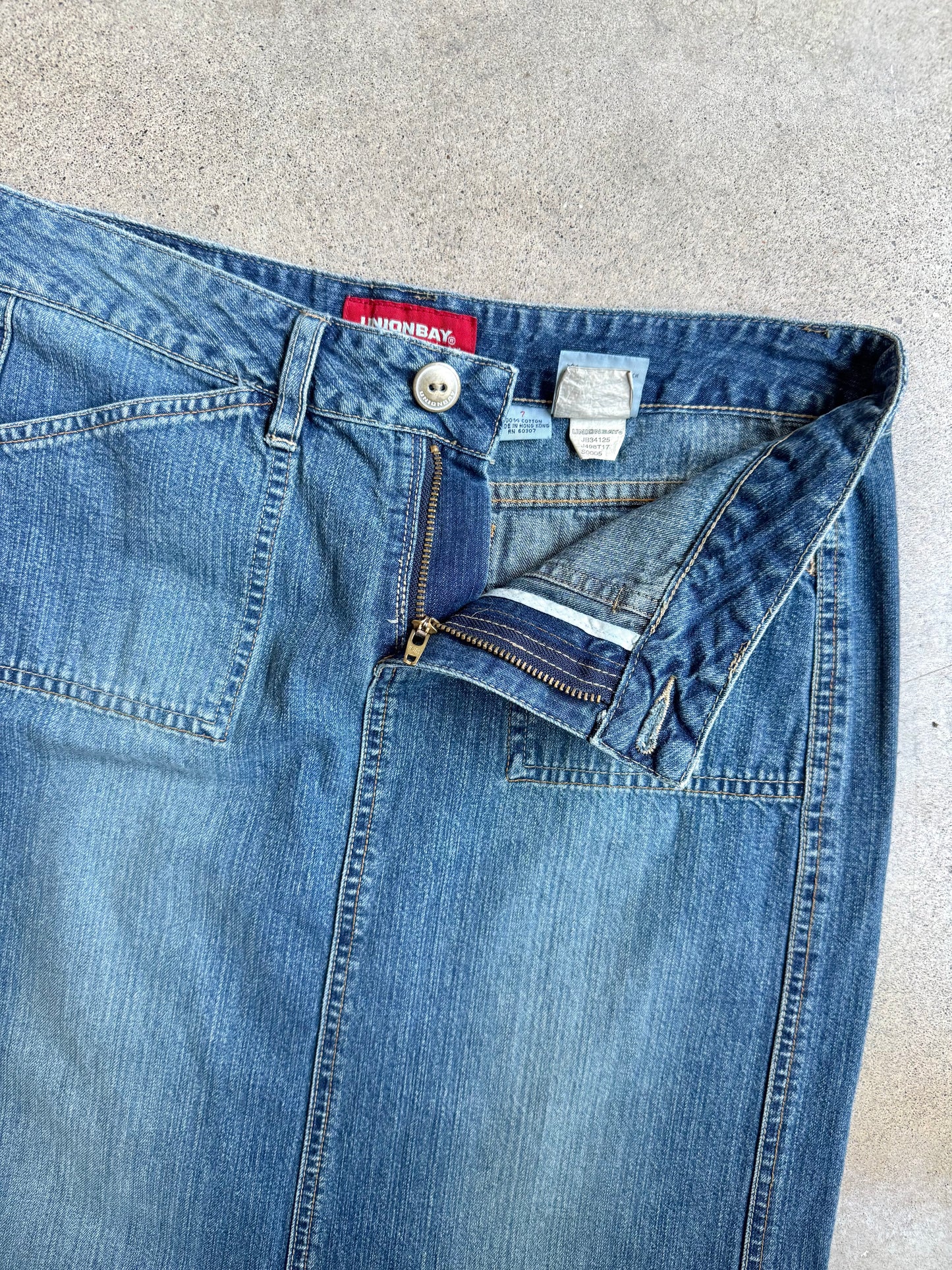 2000s Unionbay Split Hem Low-Rise Denim Maxi Skirt | S/M