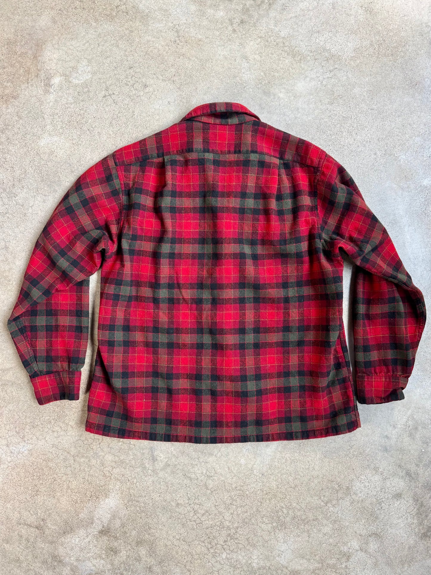Vintage 1960s Pendleton Red & Green Plaid Wool Flannel Shirt | Large