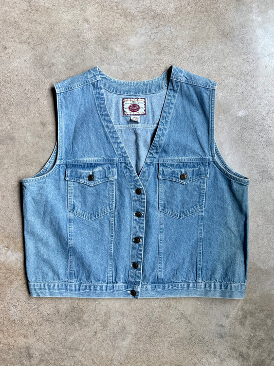 Vintage 1990s Forelli Light Wash Denim Vest | XL