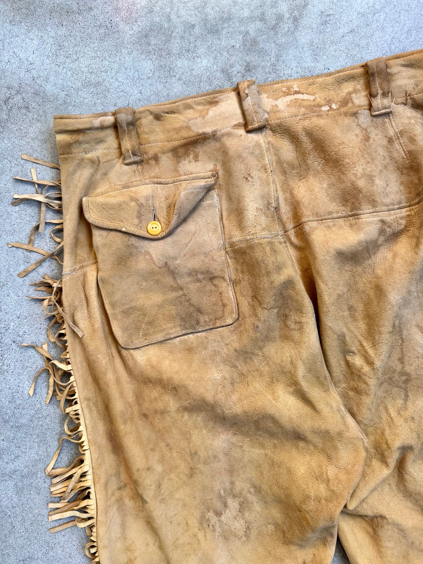 Vintage 1950s Handmade Deer Suede Western Fringe Pants | Waist 35”